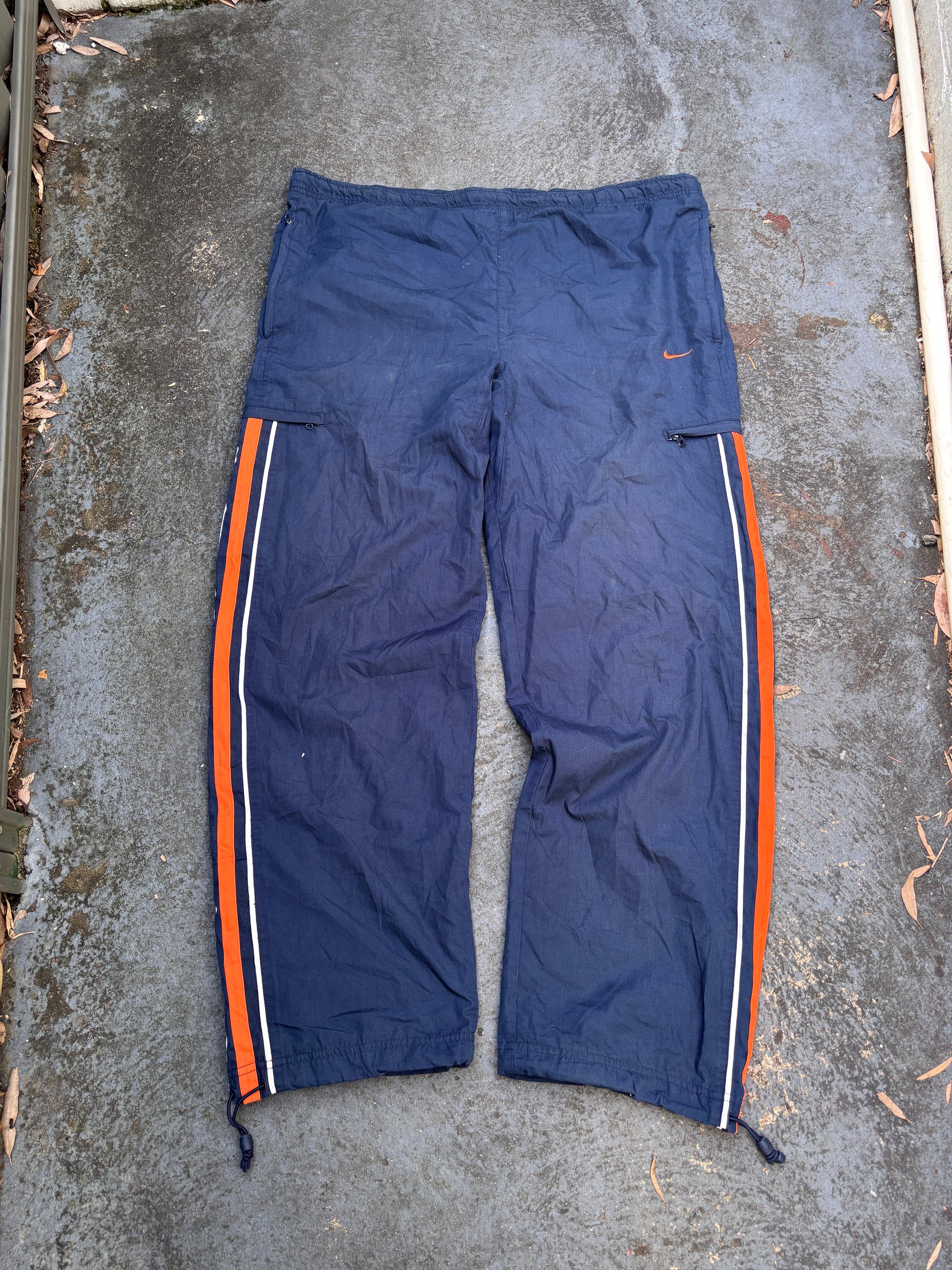 Vintage Y2K Nike Cargo Track Pants Size XL Navy Orange Detail Wide Leg Trousers