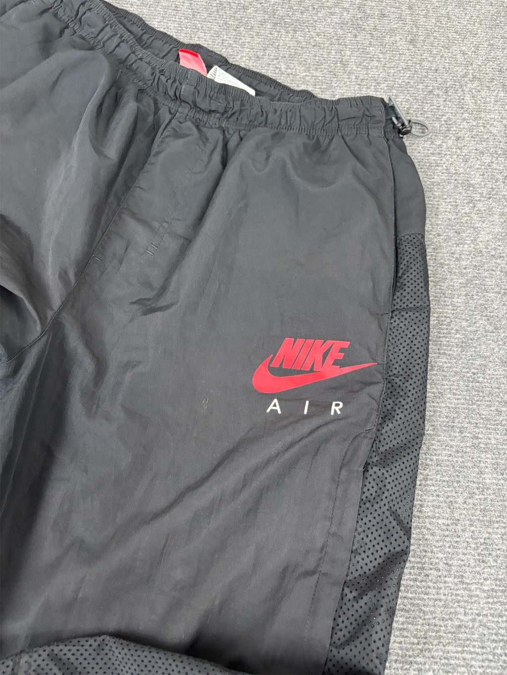 Y2K Nike Track Pants Men's L Black Red Spell Out Mesh Panel Joggers Tapered