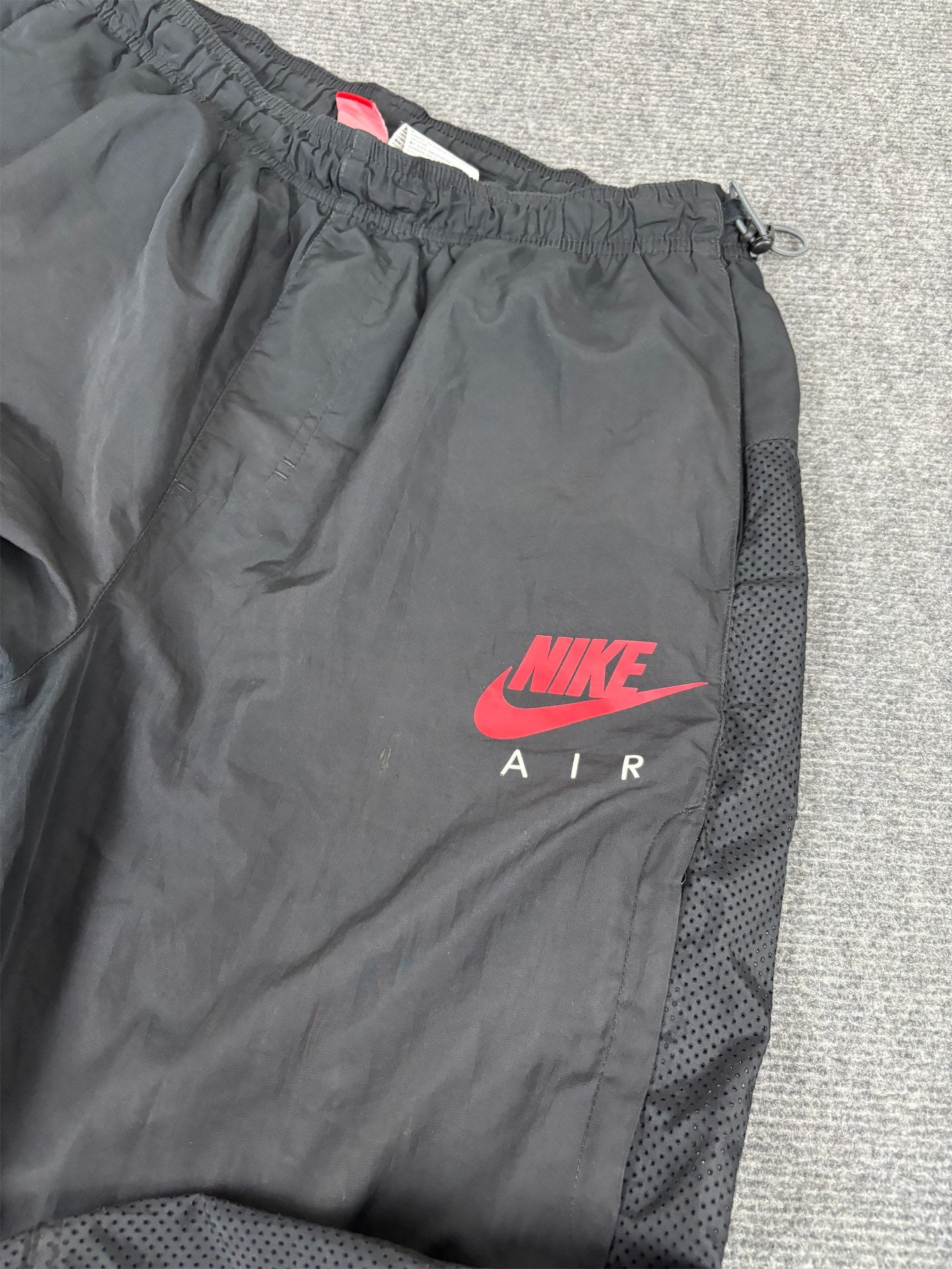 Y2K Nike Track Pants Men's L Black Red Spell Out Mesh Panel Joggers Tapered