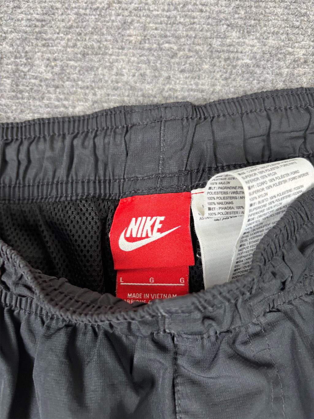 Y2K Nike Track Pants Men's L Black Red Spell Out Mesh Panel Joggers Tapered