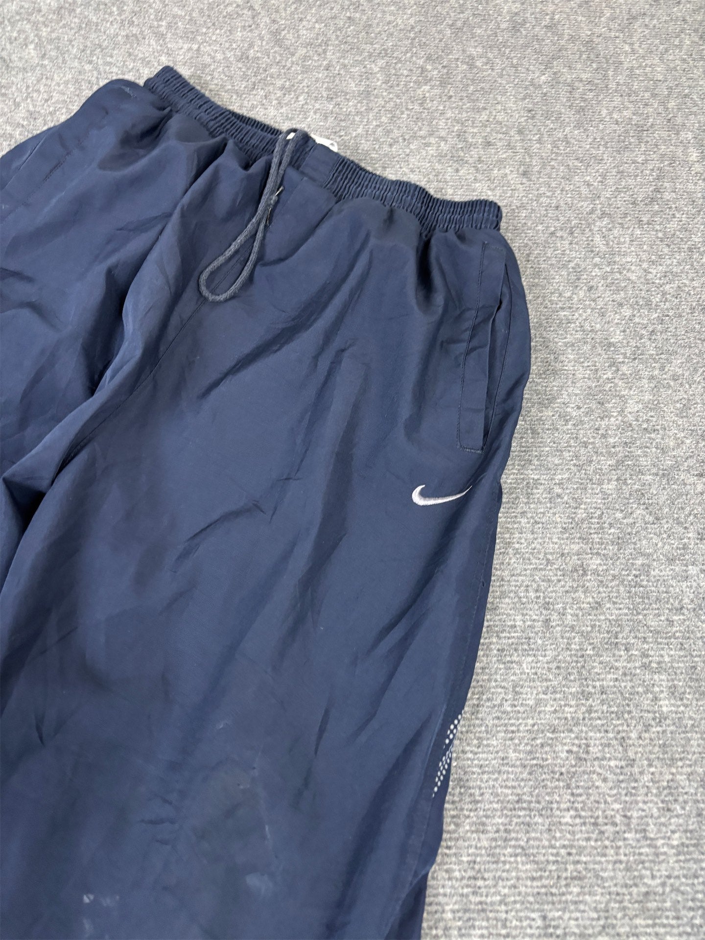 Vintage Y2K Nike Track Pants Men's S Navy Grey Swoosh Joggers Straight Leg