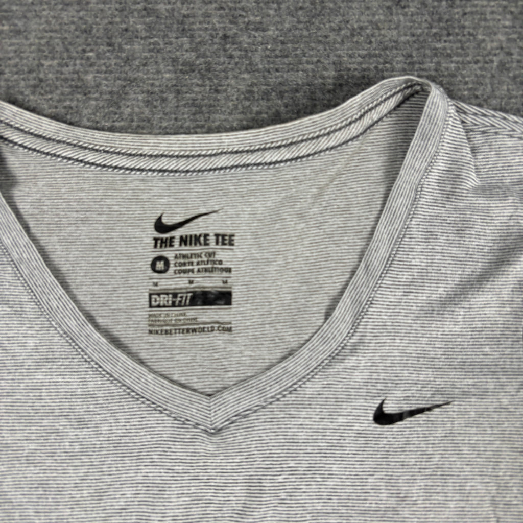Nike Dri-Fit V-neck Activewear Top Women's XS Grey Striped Petite T-shirt