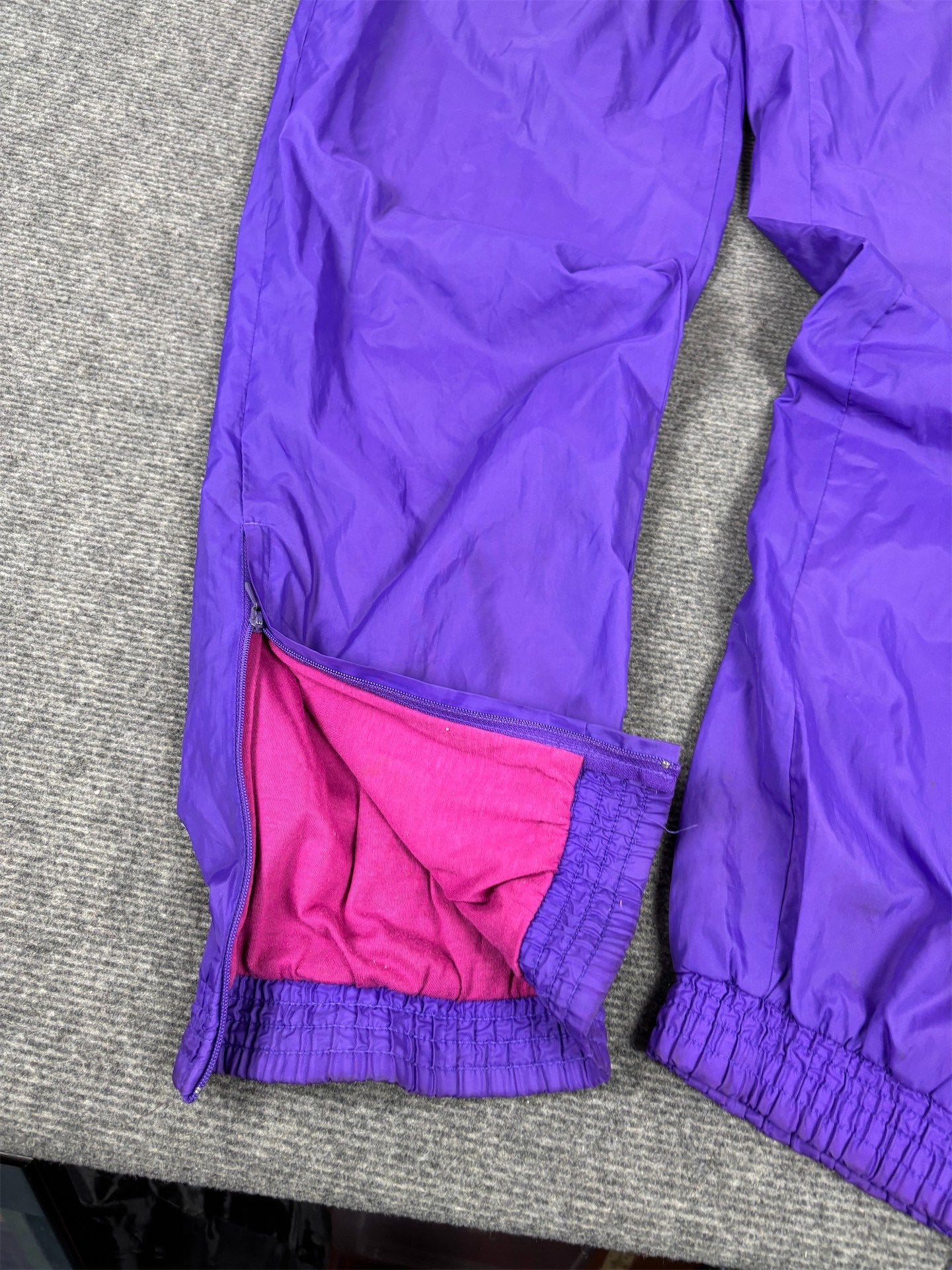 Vintage 90's Nike Track Pants Women's L Purple Pink Logo Parachute Joggers Tapered