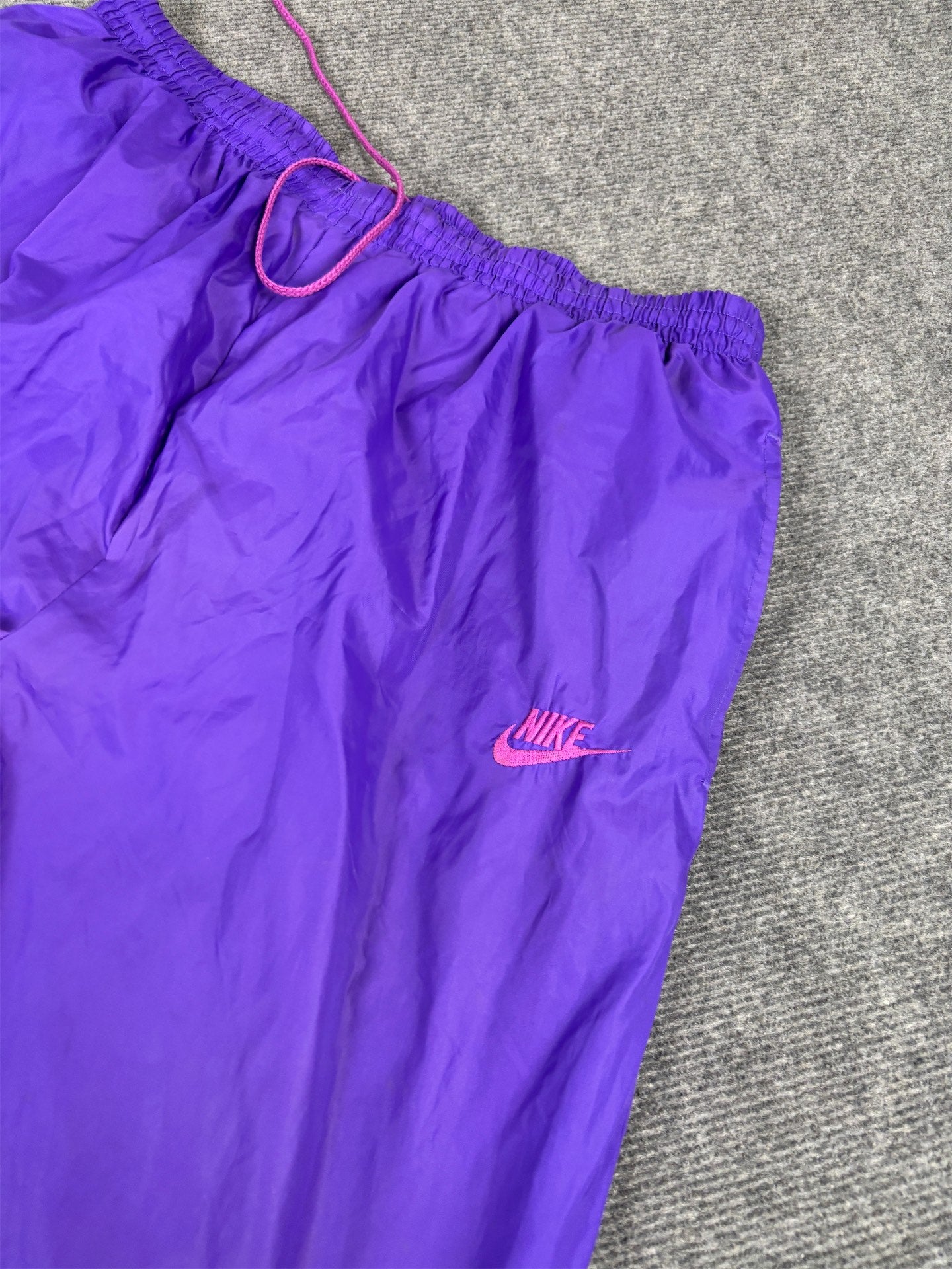 Vintage 90's Nike Track Pants Women's L Purple Pink Logo Parachute Joggers Tapered