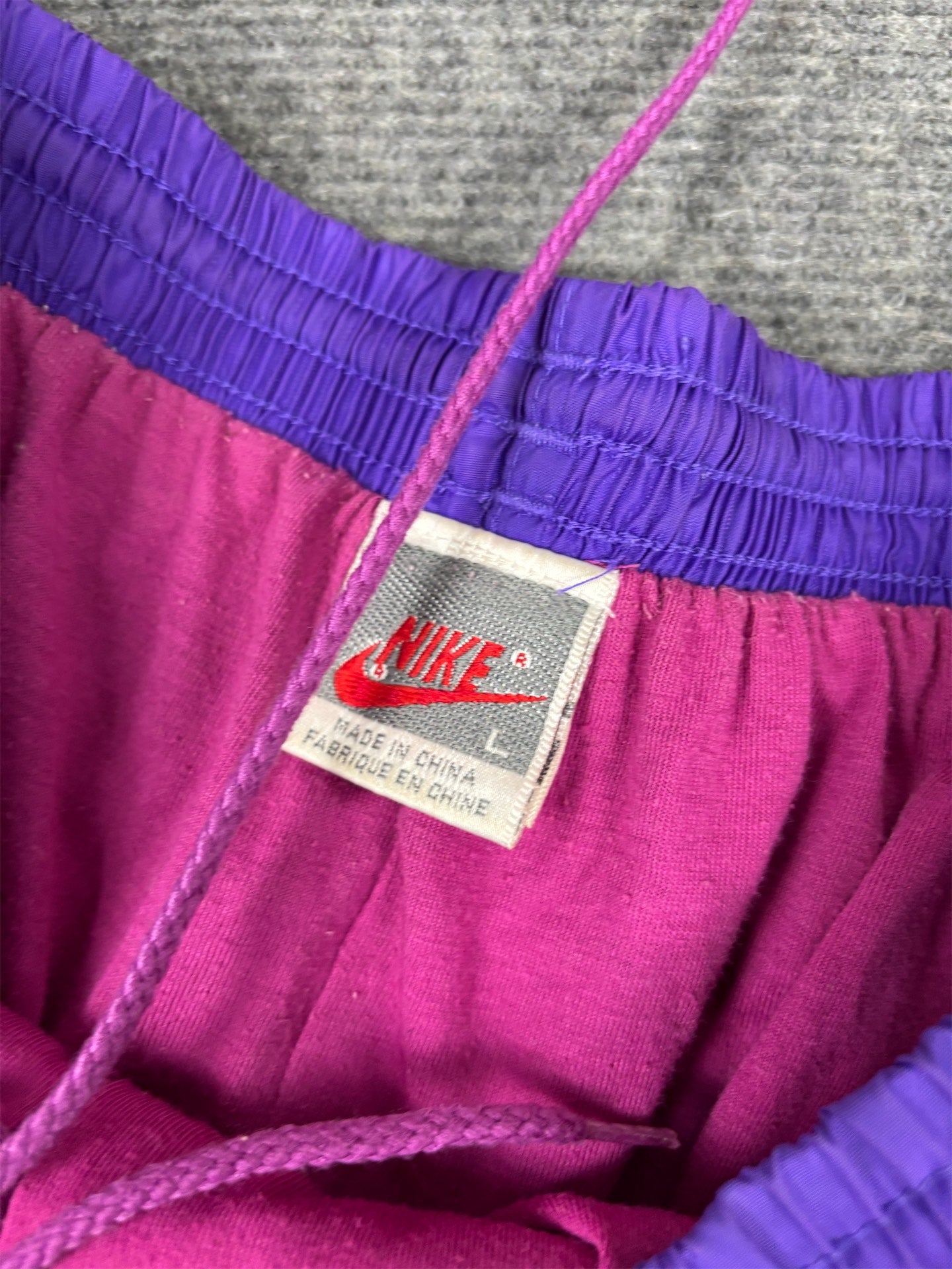 Vintage 90's Nike Track Pants Women's L Purple Pink Logo Parachute Joggers Tapered