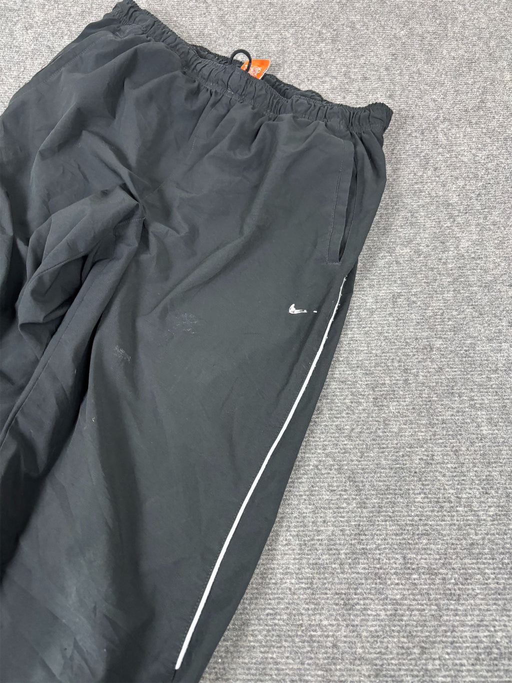 Vintage Y2K Nike Track Pants Women's L Black Grey Piping Swosh Joggers Straight Leg