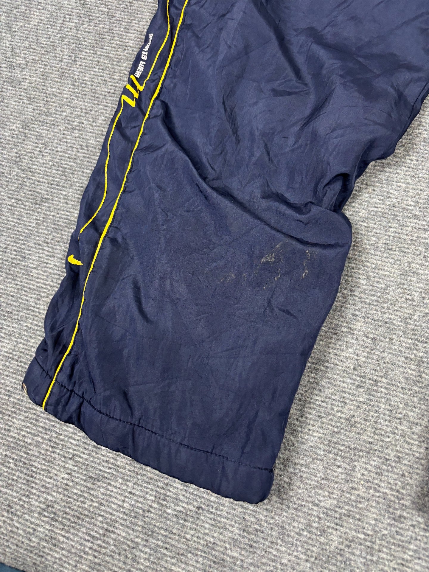 Vintage Y2K Nike Track Pants Men's S Navy Yellow Logo Detail Joggers Bootleg