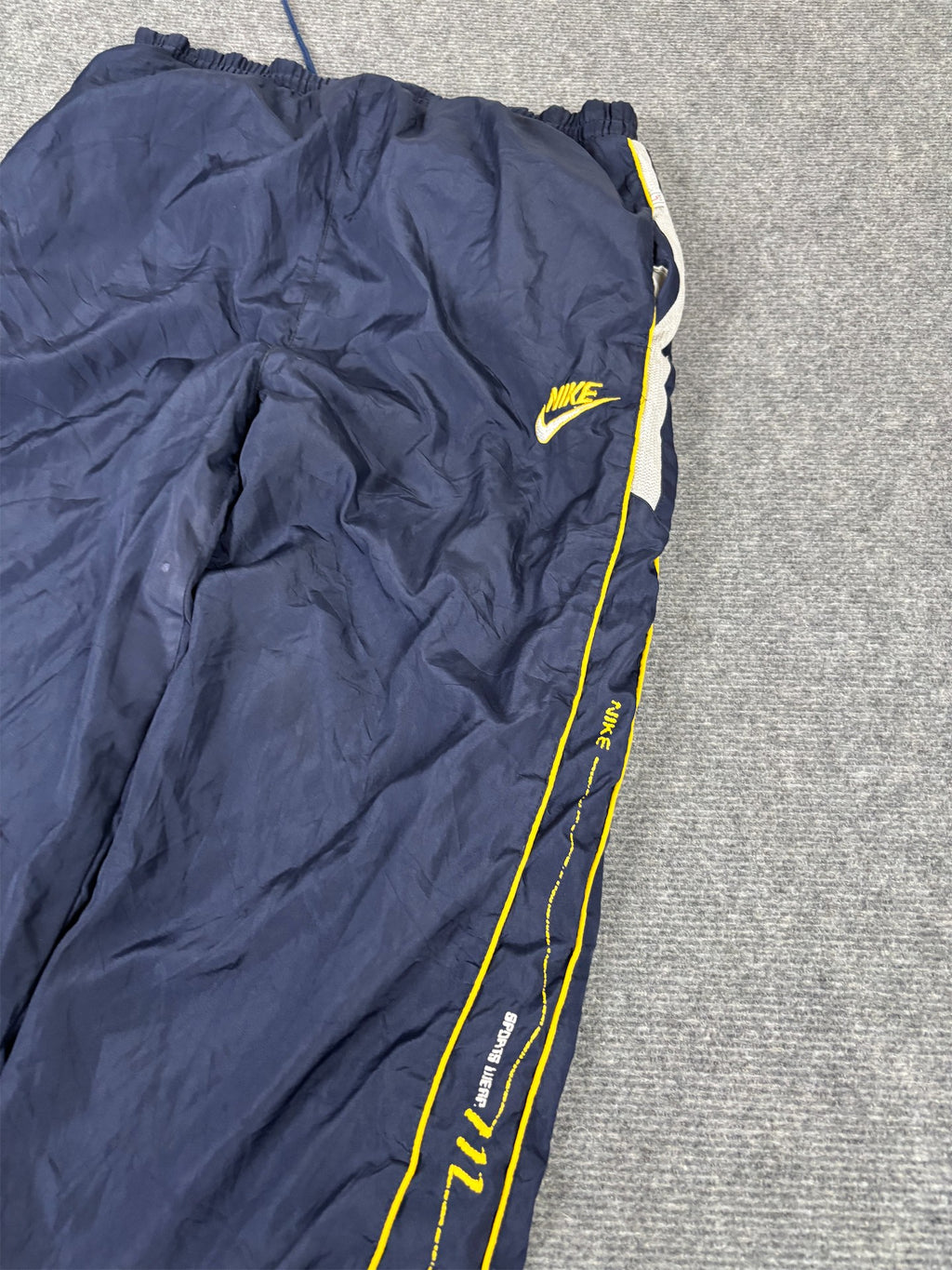 Vintage Y2K Nike Track Pants Men's S Navy Yellow Logo Detail Joggers Bootleg