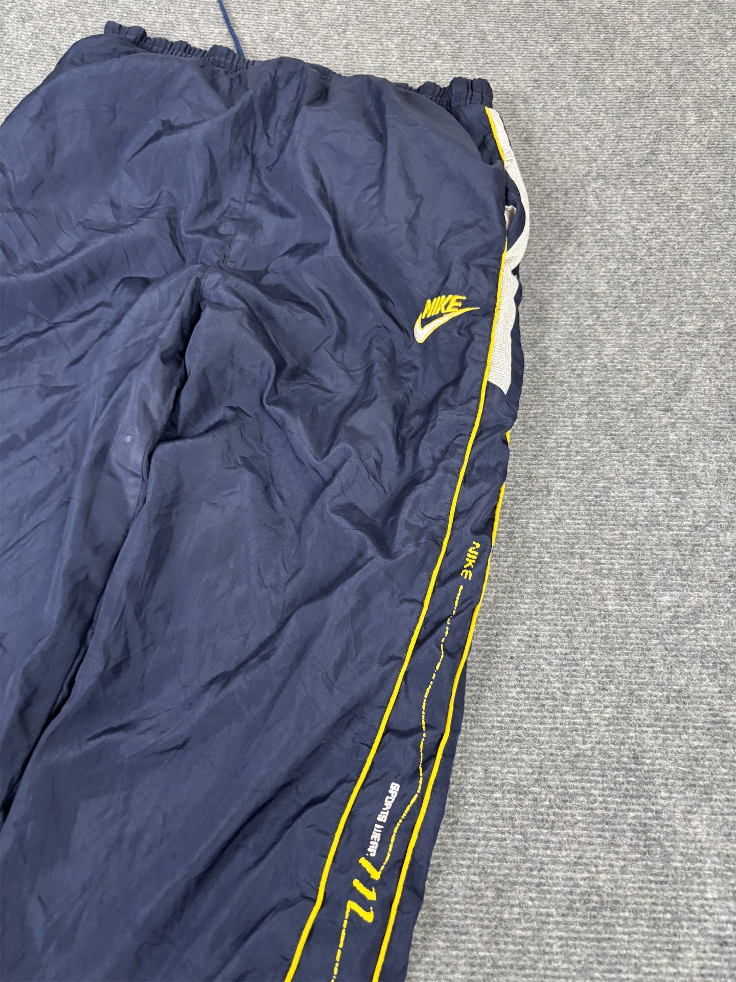 Vintage Y2K Nike Track Pants Men's S Navy Yellow Logo Detail Joggers Bootleg