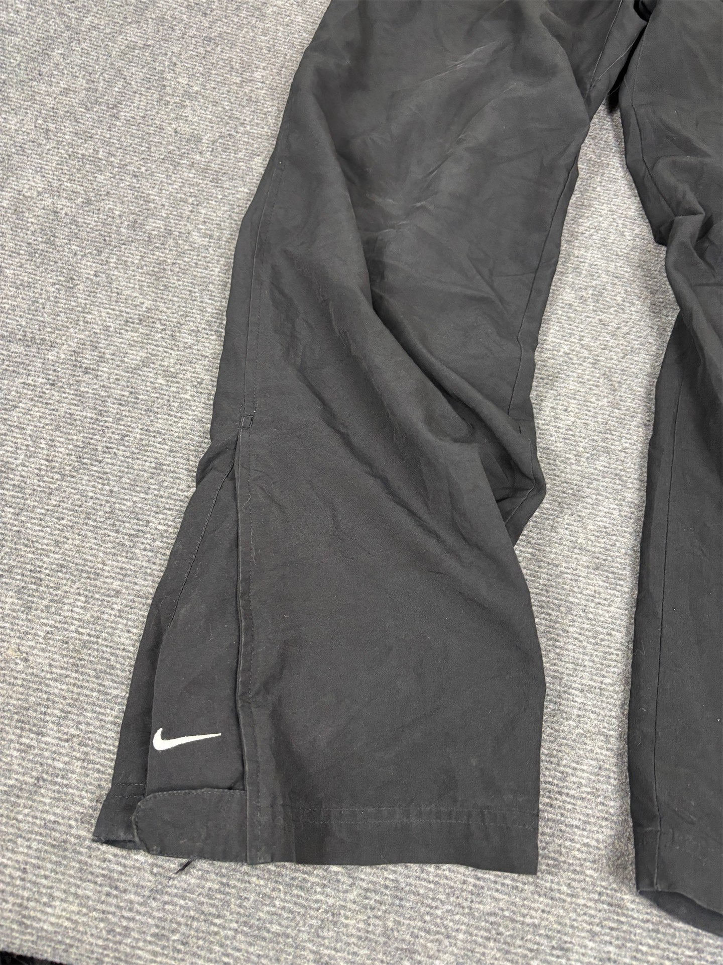 Vintage Y2K Nike Track Pants Men's L Black White Ankle Swoosh Joggers Wide Leg