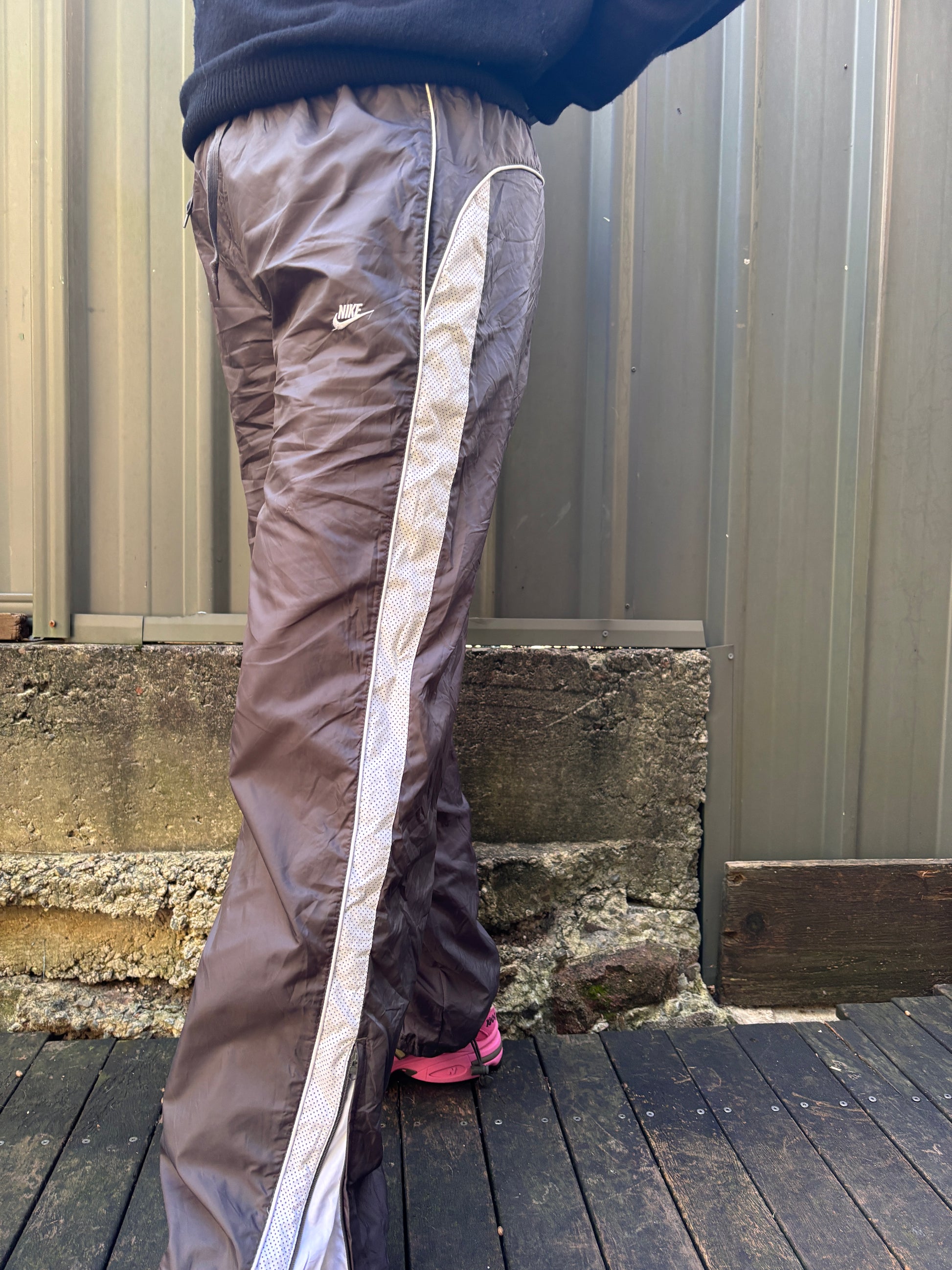 Vintage Y2K Nike Track Pants Size L Grey White Detail Classic Nylon Windbreaker