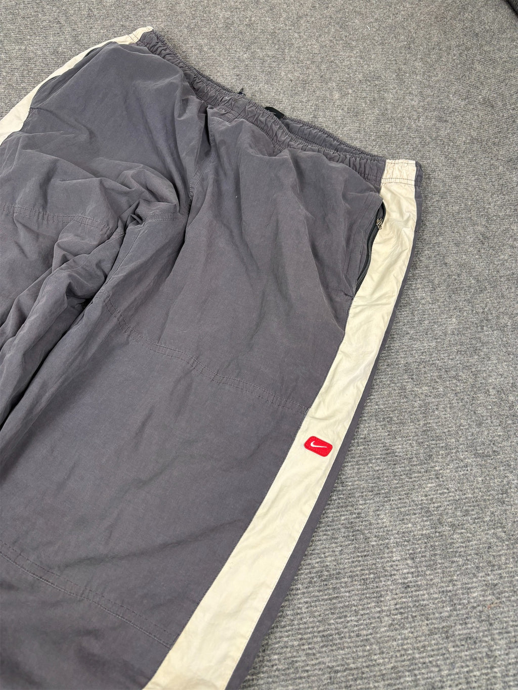 Vintage Y2K Nike Track Pants Men's XL Grey White Panels Red Badge Joggers Wide Leg