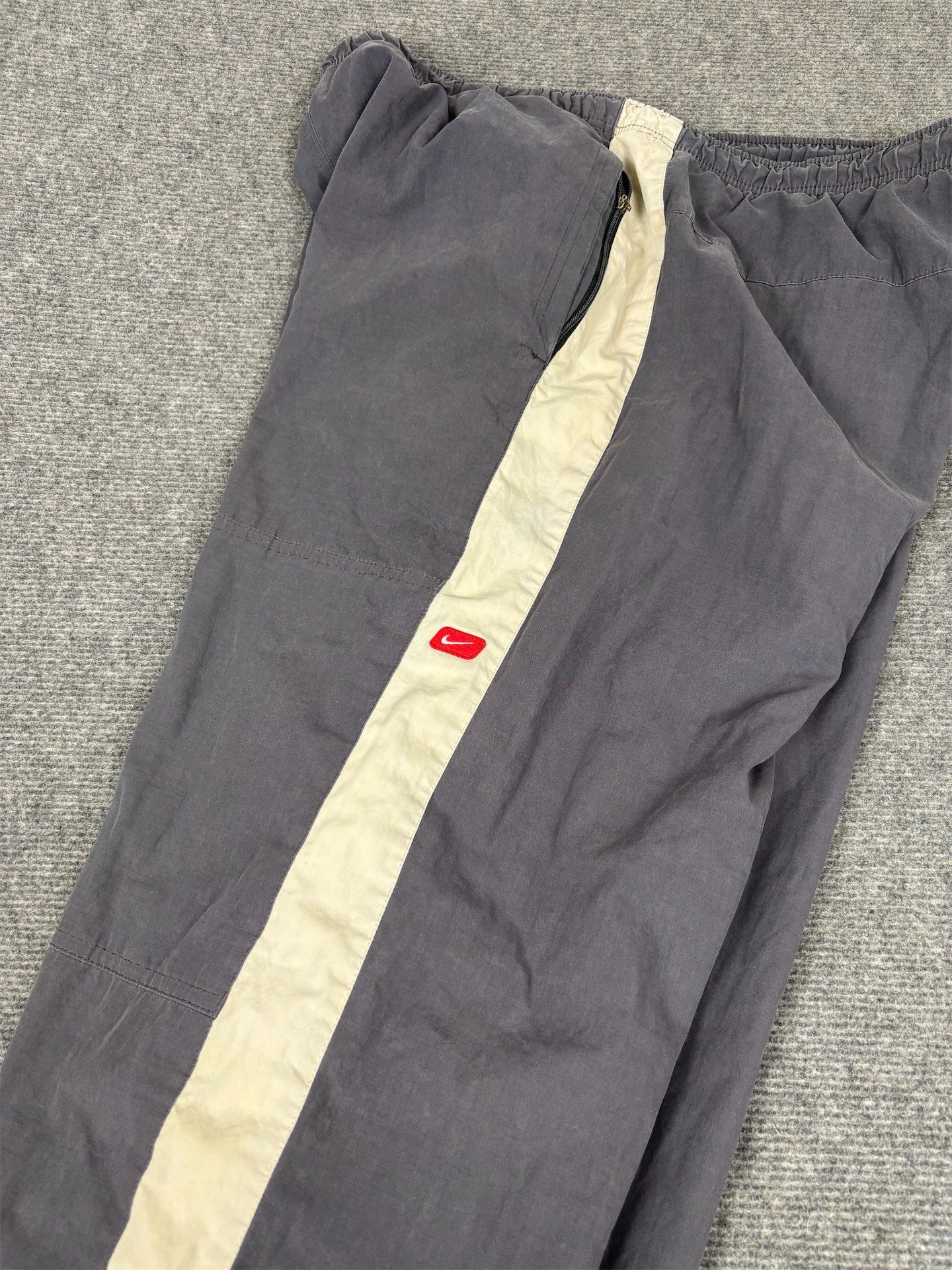 Vintage Y2K Nike Track Pants Men's XL Grey White Panels Red Badge Joggers Wide Leg