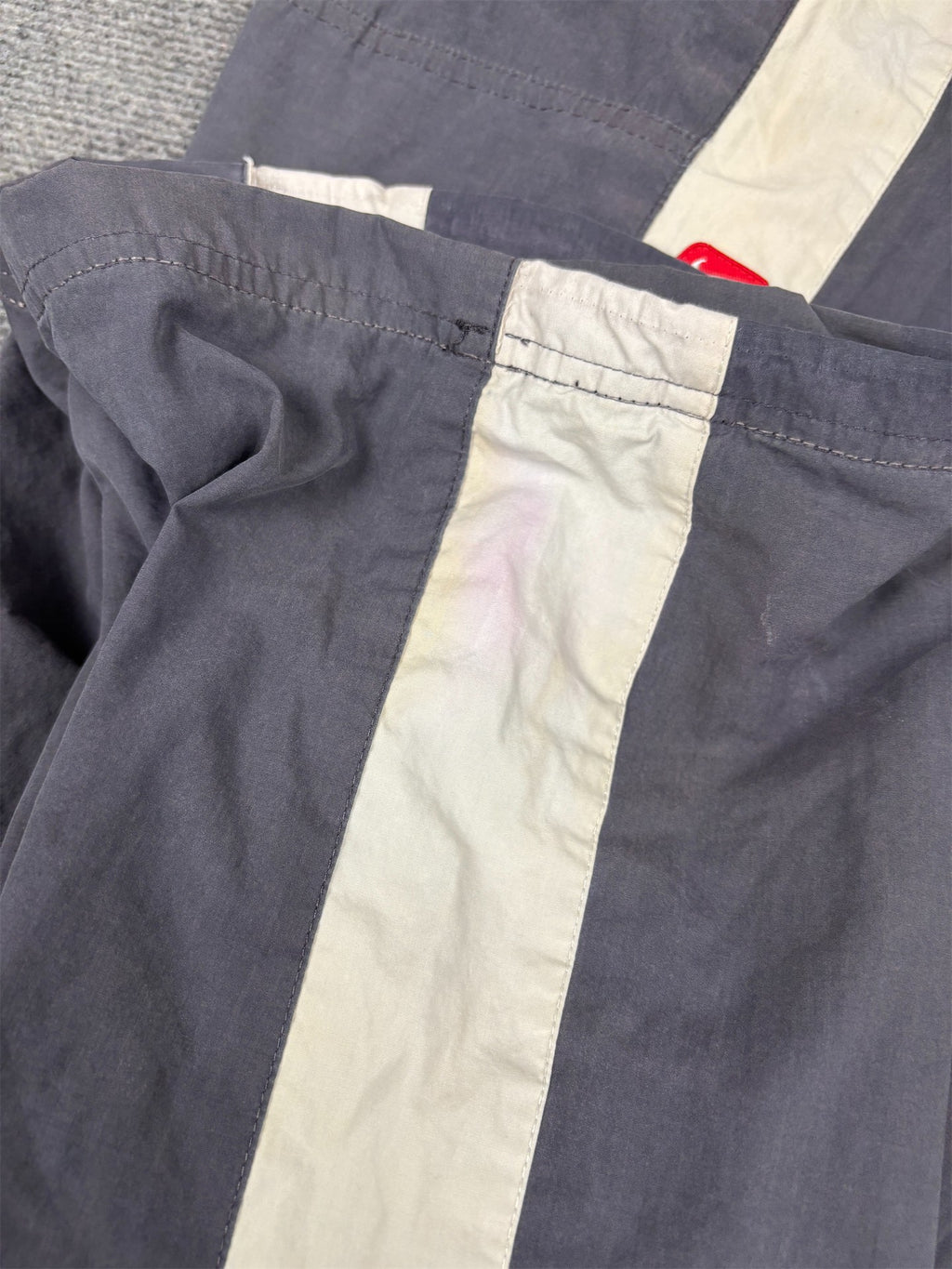 Vintage Y2K Nike Track Pants Men's XL Grey White Panels Red Badge Joggers Wide Leg