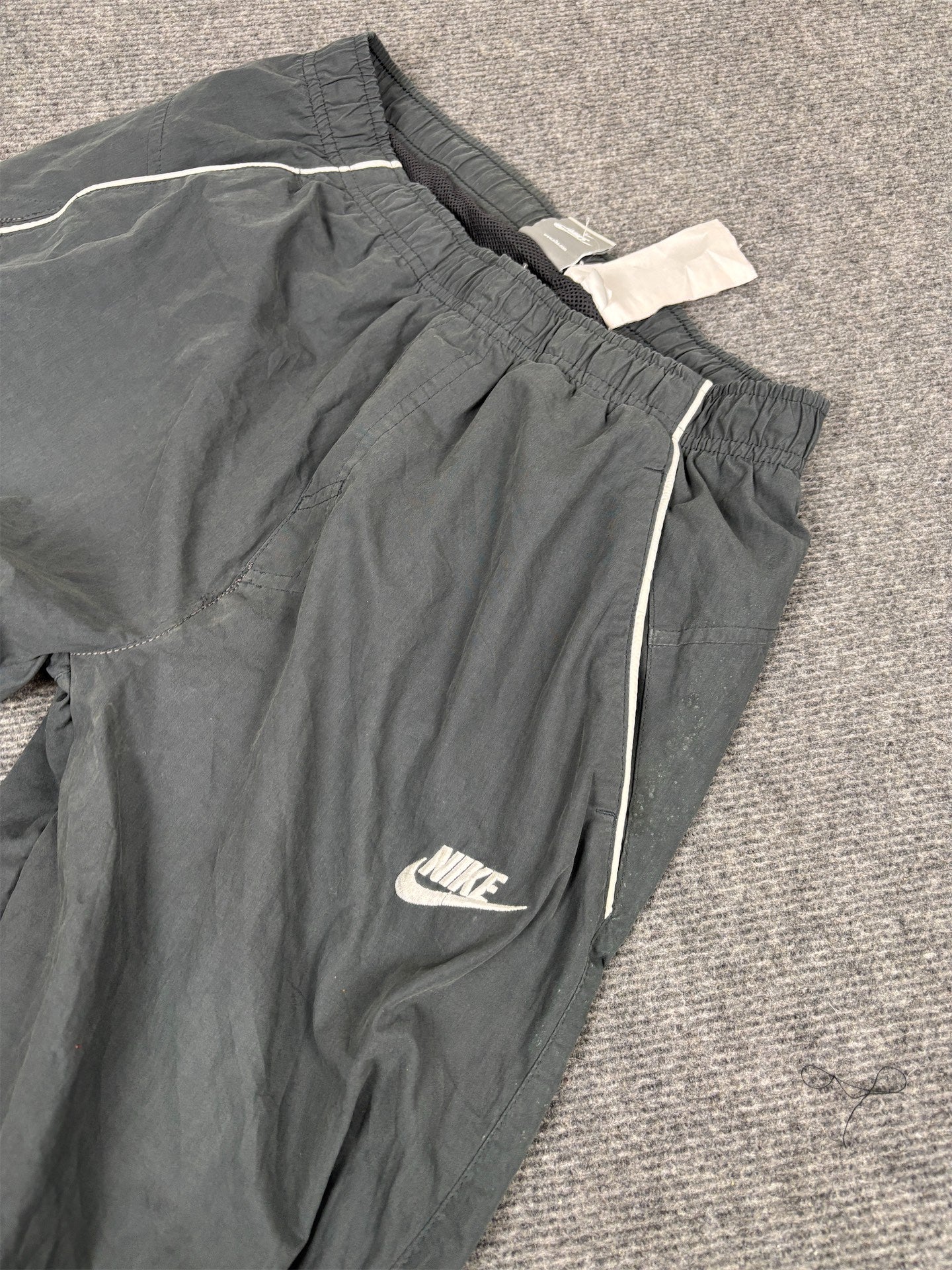 Vintage Y2K Nike Track Pants Men's M Grey Piping Spell Out Joggers Wide Leg