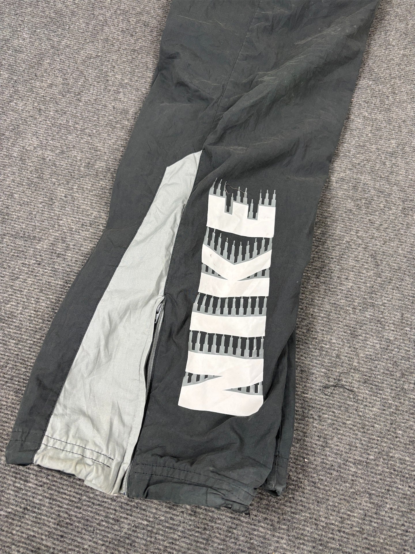 Vintage Y2K Nike Track Pants Men's M Grey Piping Spell Out Joggers Wide Leg