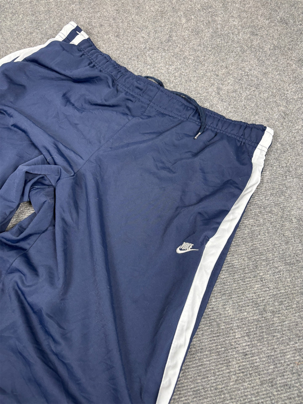 Vintage Y2K Nike Track Pants Men's L Navy White Panels Swoosh Joggers Wide Leg