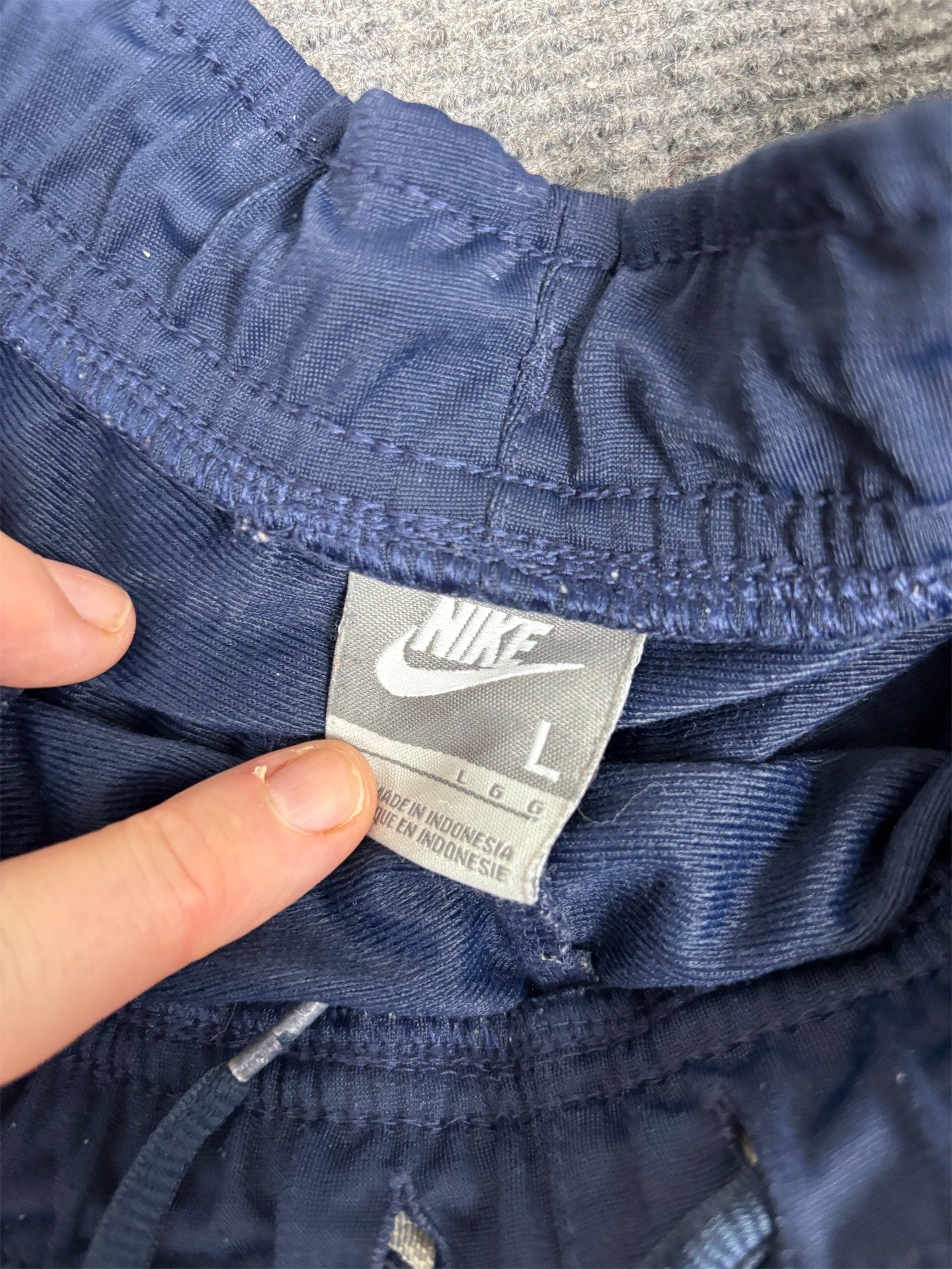 Vintage Y2K Nike Track Pants Men's L Navy White Panels Swoosh Joggers Wide Leg