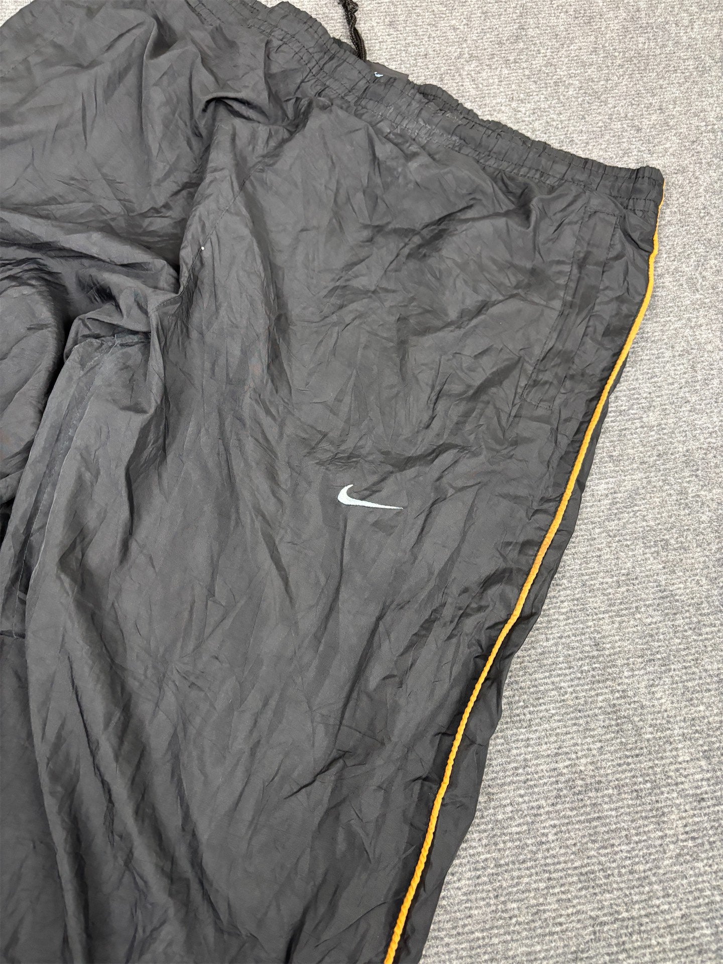 Vintage Y2K Nike Football Track Pants Men's XL Black Blue Swoosh Orange Piping Joggers Wide Leg