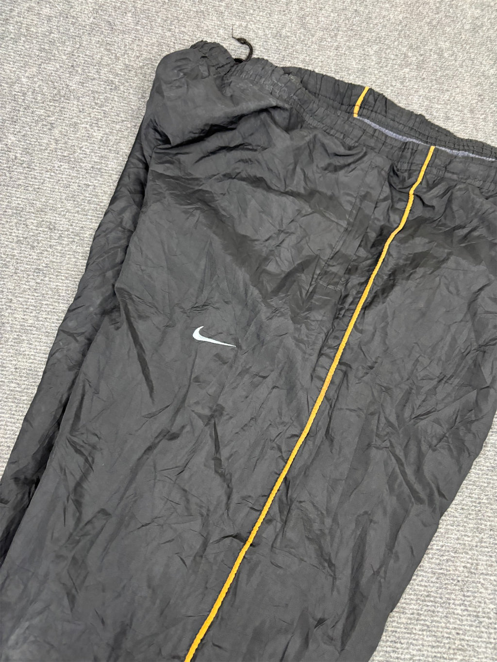 Vintage Y2K Nike Football Track Pants Men's XL Black Blue Swoosh Orange Piping Joggers Wide Leg