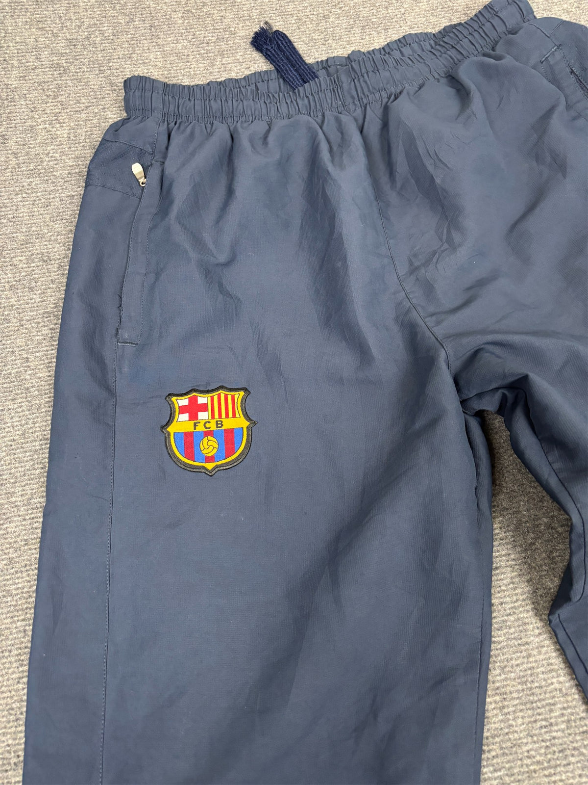 Vintage Y2K Nike Track Pants Men's M Navy Barcelona FC Football Joggers Wide Leg