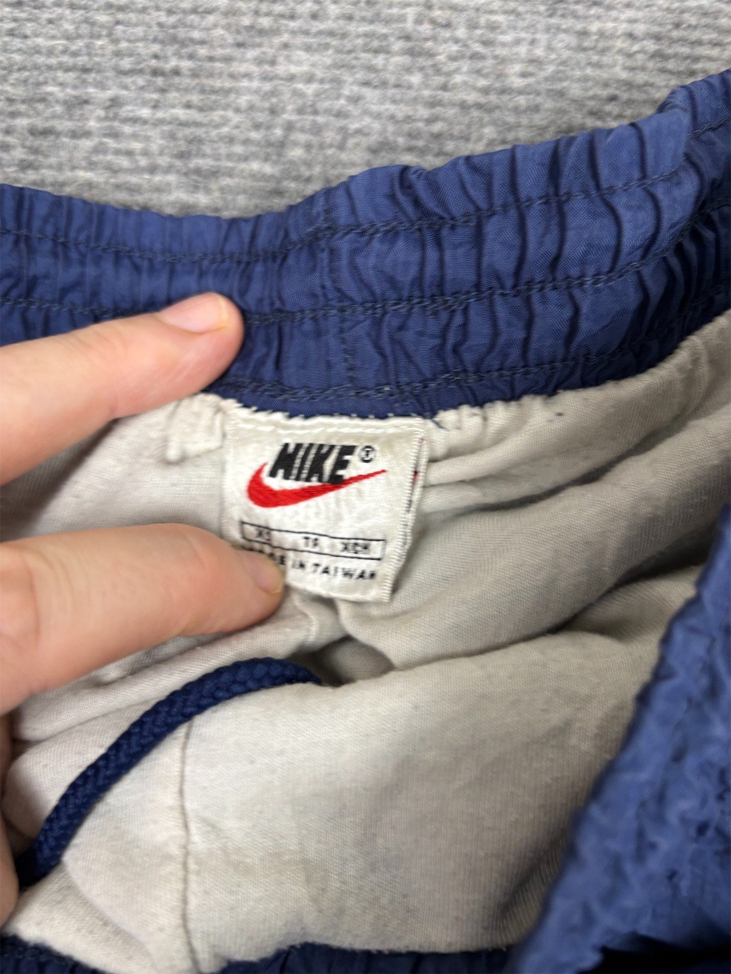 Vintage 90's Nike Track Pants Men's S Navy White Swoosh Joggers Tapered
