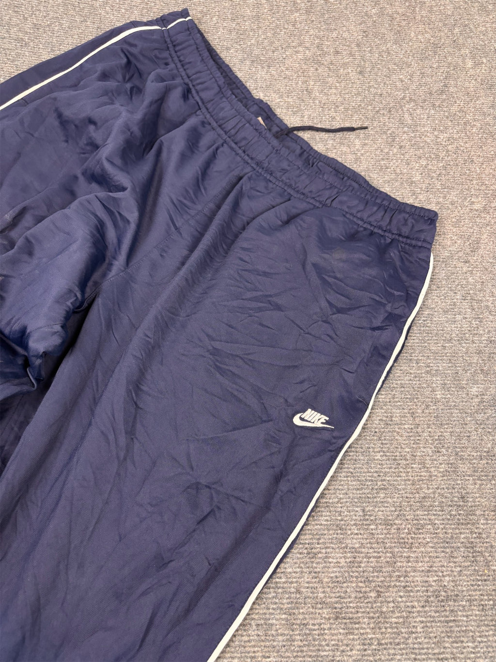 Vintage Y2K Nike Track Pants Men's XL Navy White Piping Joggers Wide Leg