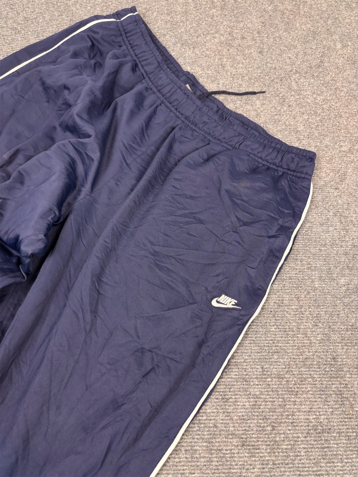 Vintage Y2K Nike Track Pants Men's XL Navy White Piping Joggers Wide Leg
