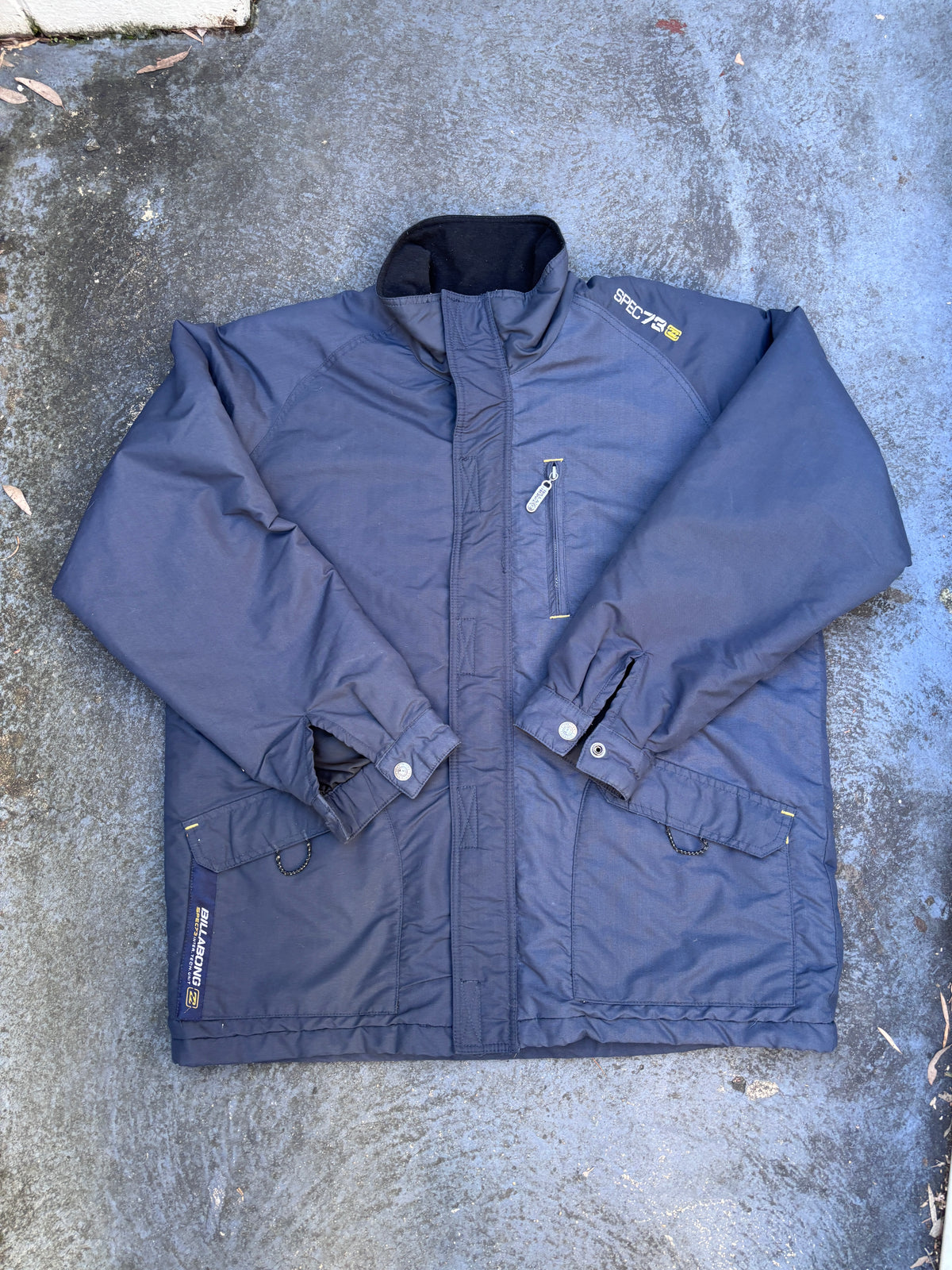 Vintage Y2K Billabong Jacket Size M Navy Spec73 Spell Out Logo Fleece Windbreaker