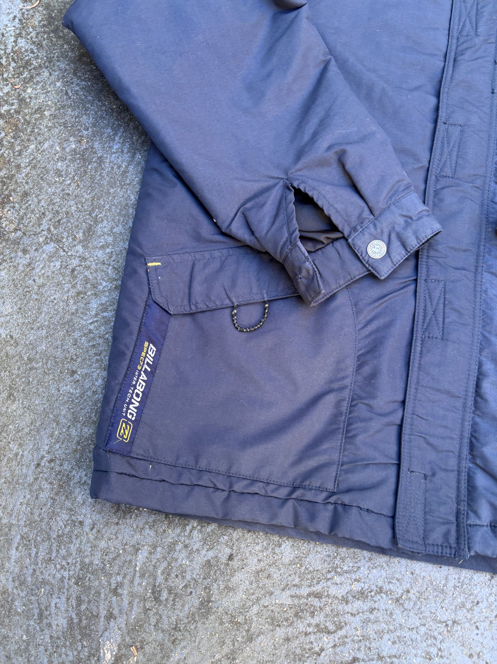 Vintage Y2K Billabong Jacket Size M Navy Spec73 Spell Out Logo Fleece Windbreaker