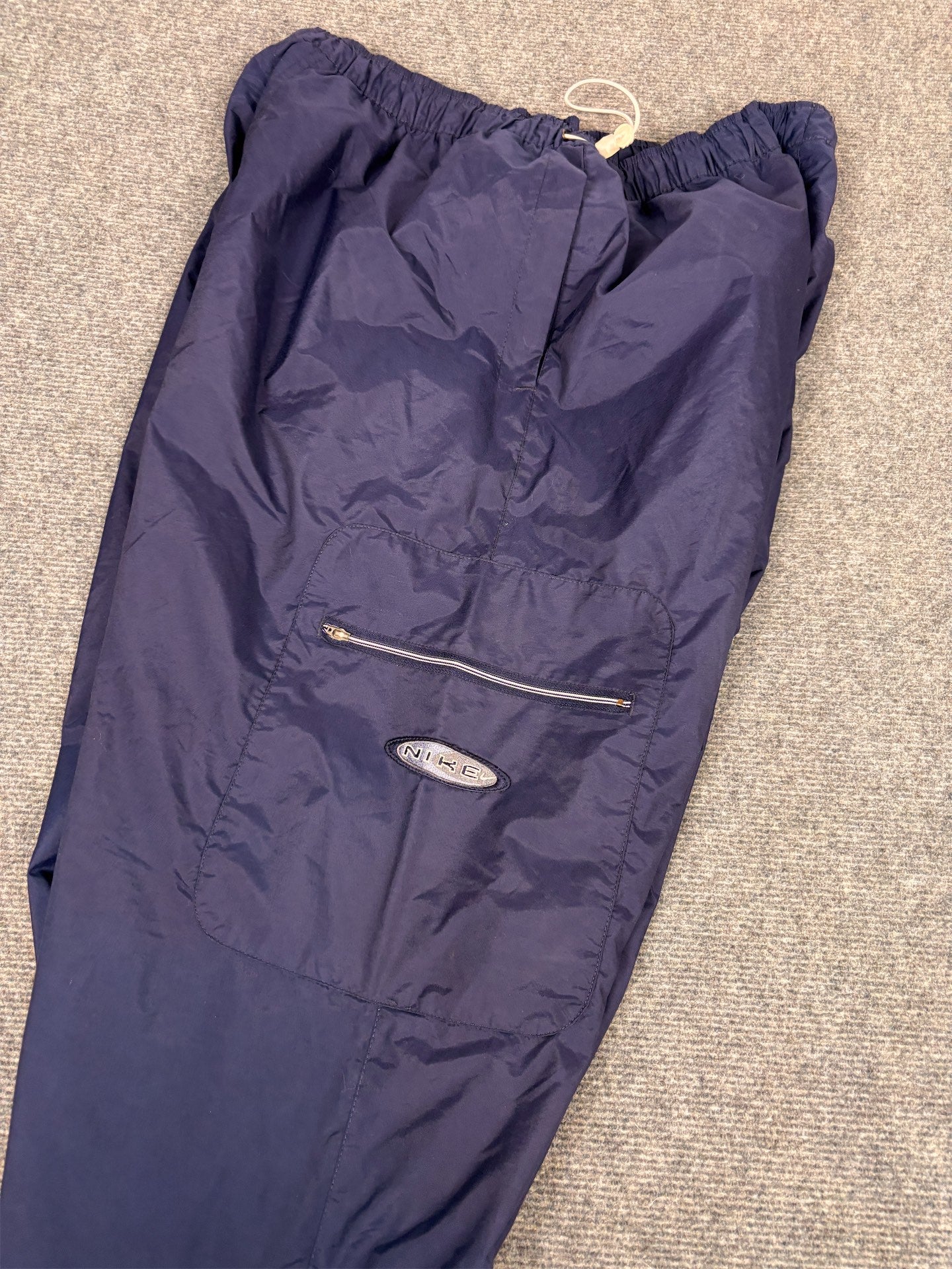 Vintage Y2K Nike Cargo Track Pants Men's XL Navy Super Baggy Joggers Wide Leg