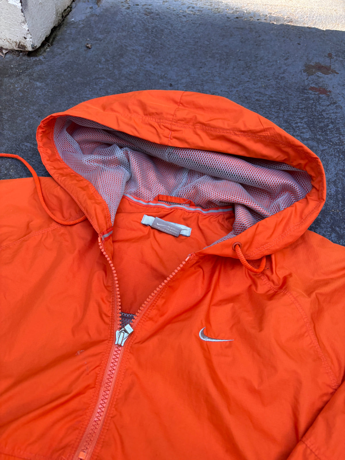 Vintage Y2K Nike 1/4 Zip Jacket Women’s S Orange Grey Swoosh Hooded Side Zip Pouch Pocket
