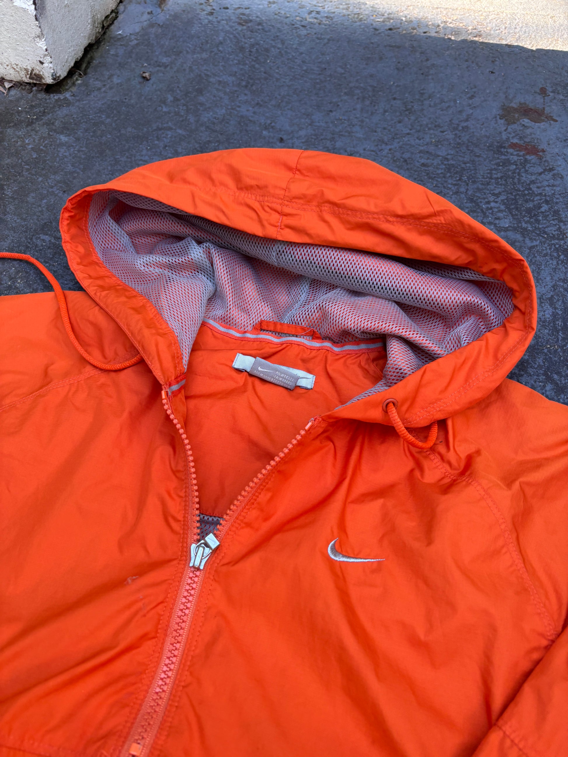 Vintage Y2K Nike 1/4 Zip Jacket Women’s S Orange Grey Swoosh Hooded Side Zip Pouch Pocket