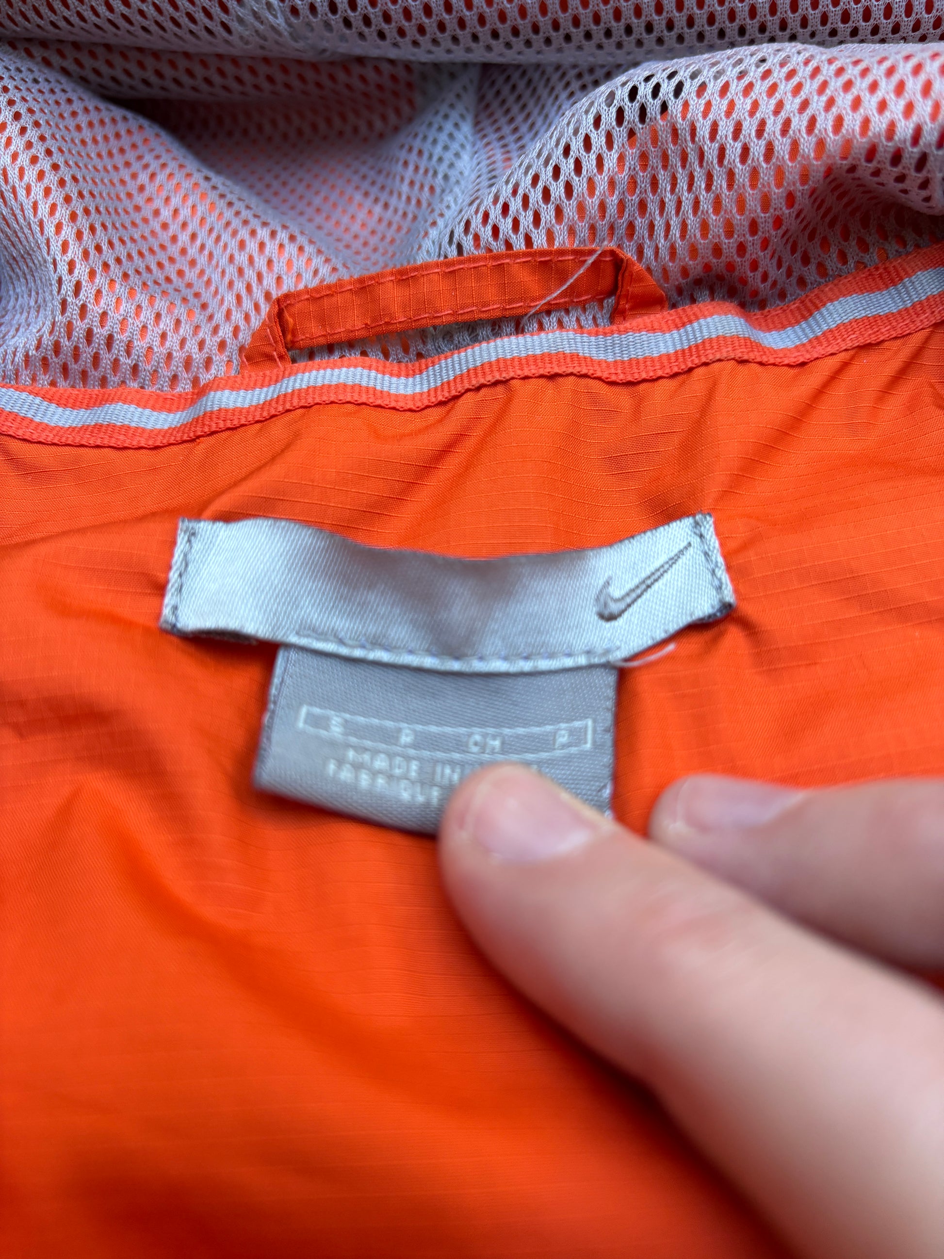 Vintage Y2K Nike 1/4 Zip Jacket Women’s S Orange Grey Swoosh Hooded Side Zip Pouch Pocket