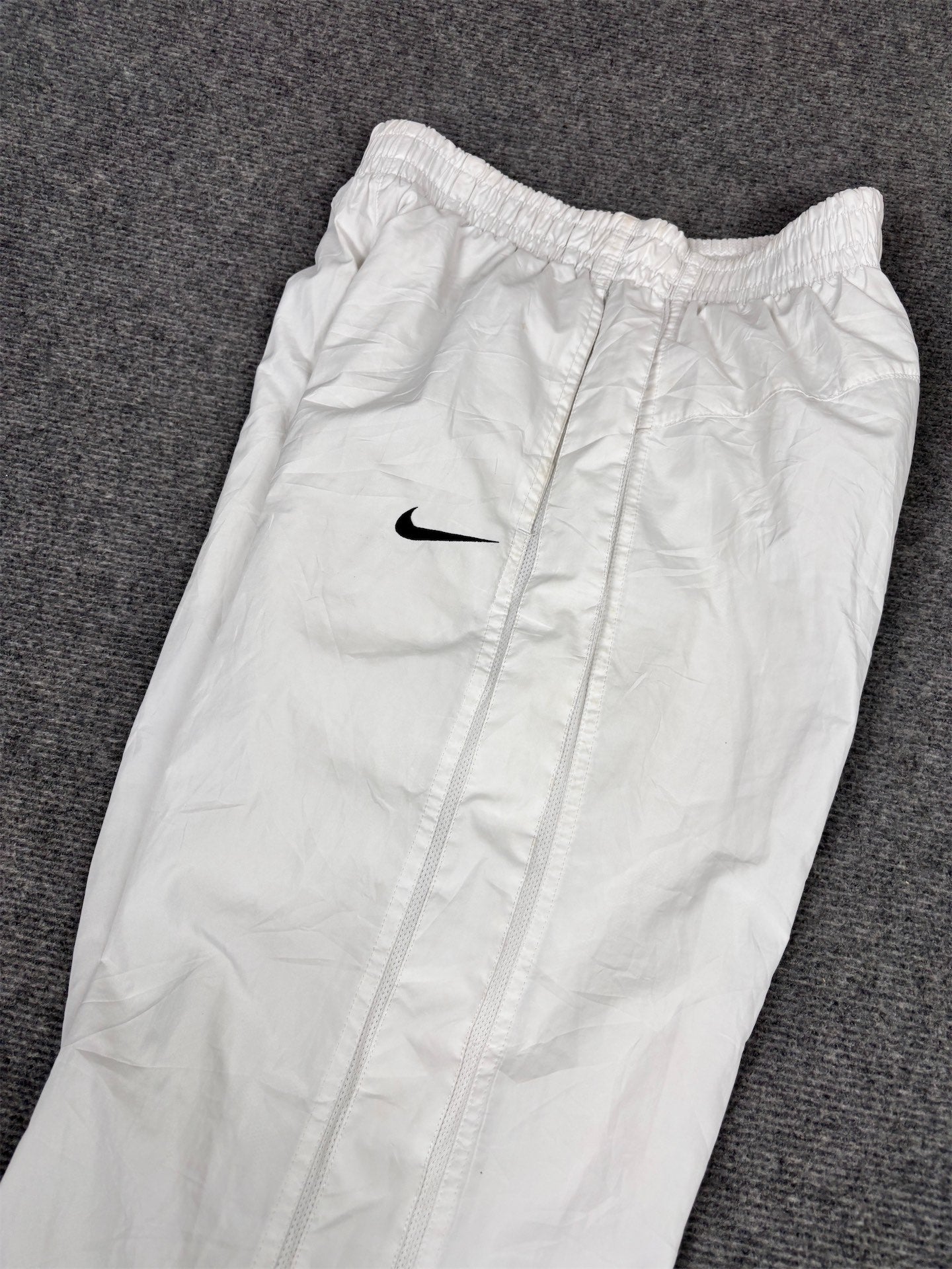 Vintage Y2K Nike Track Pants Women's S White Black Swoosh Mesh Panels Tapered