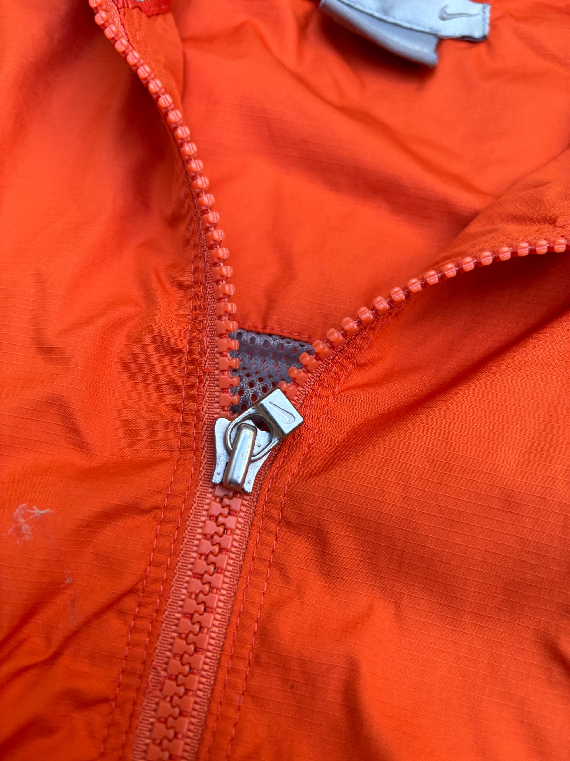 Vintage Y2K Nike 1/4 Zip Jacket Women’s S Orange Grey Swoosh Hooded Side Zip Pouch Pocket