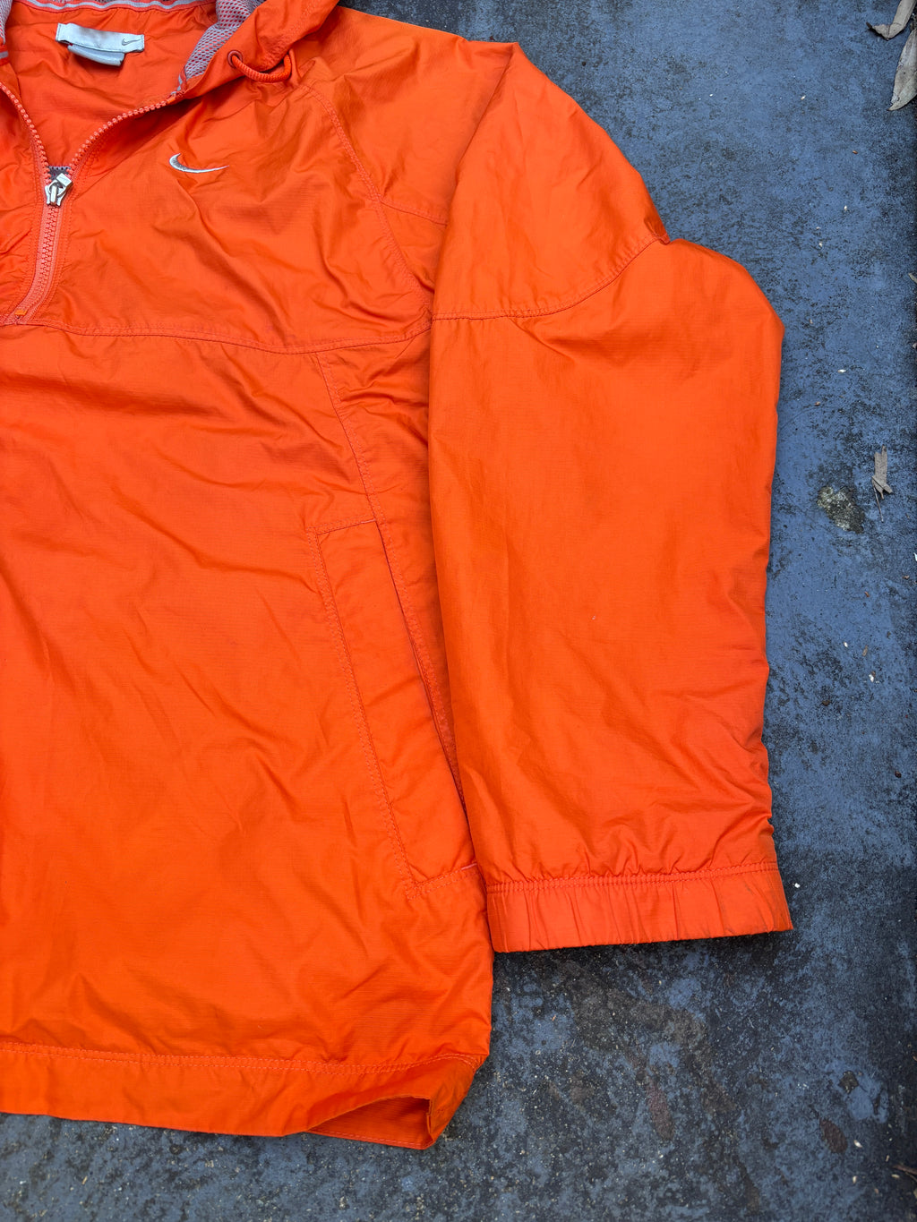 Vintage Y2K Nike 1/4 Zip Jacket Women’s S Orange Grey Swoosh Hooded Side Zip Pouch Pocket