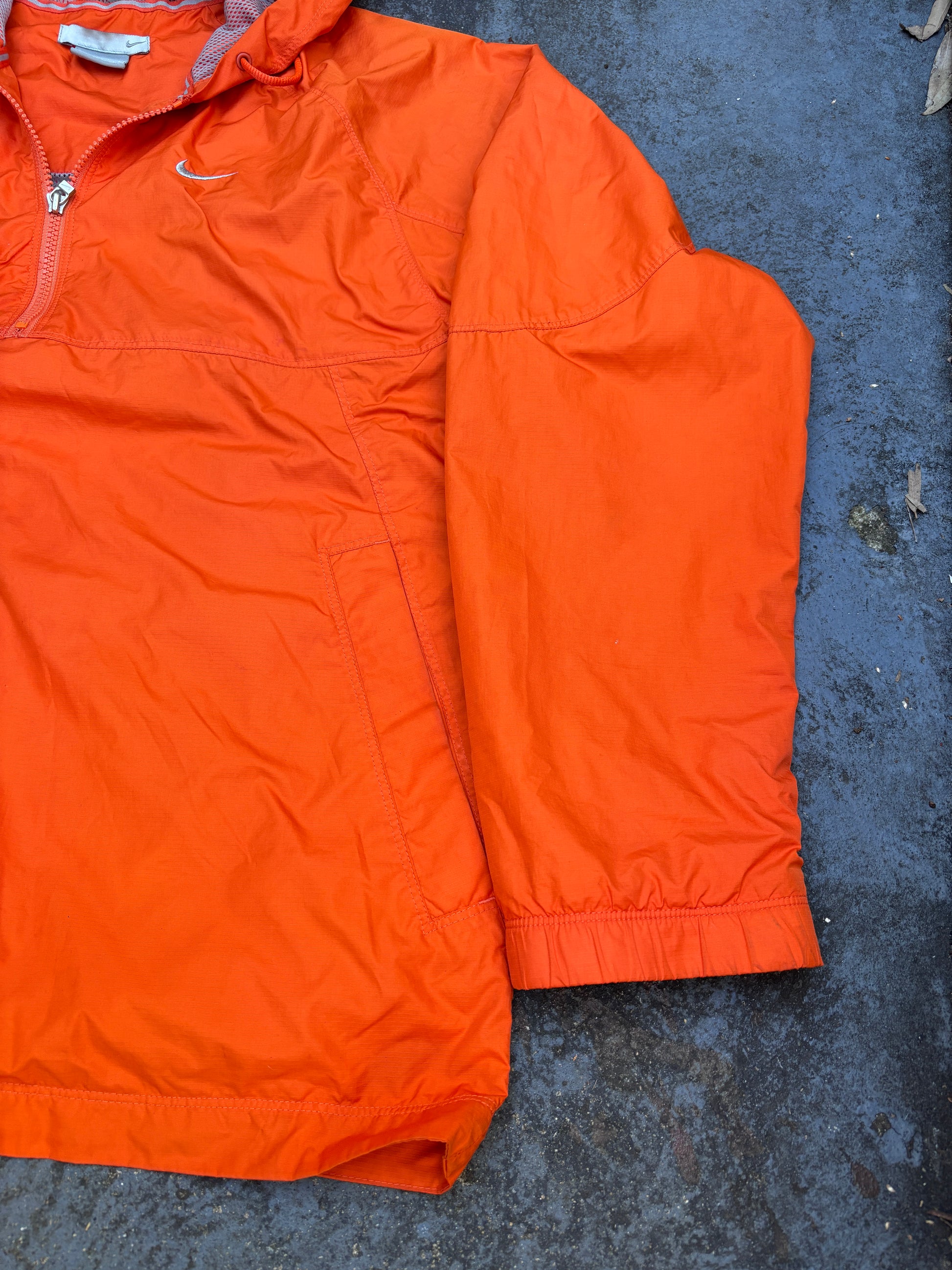 Vintage Y2K Nike 1/4 Zip Jacket Women’s S Orange Grey Swoosh Hooded Side Zip Pouch Pocket
