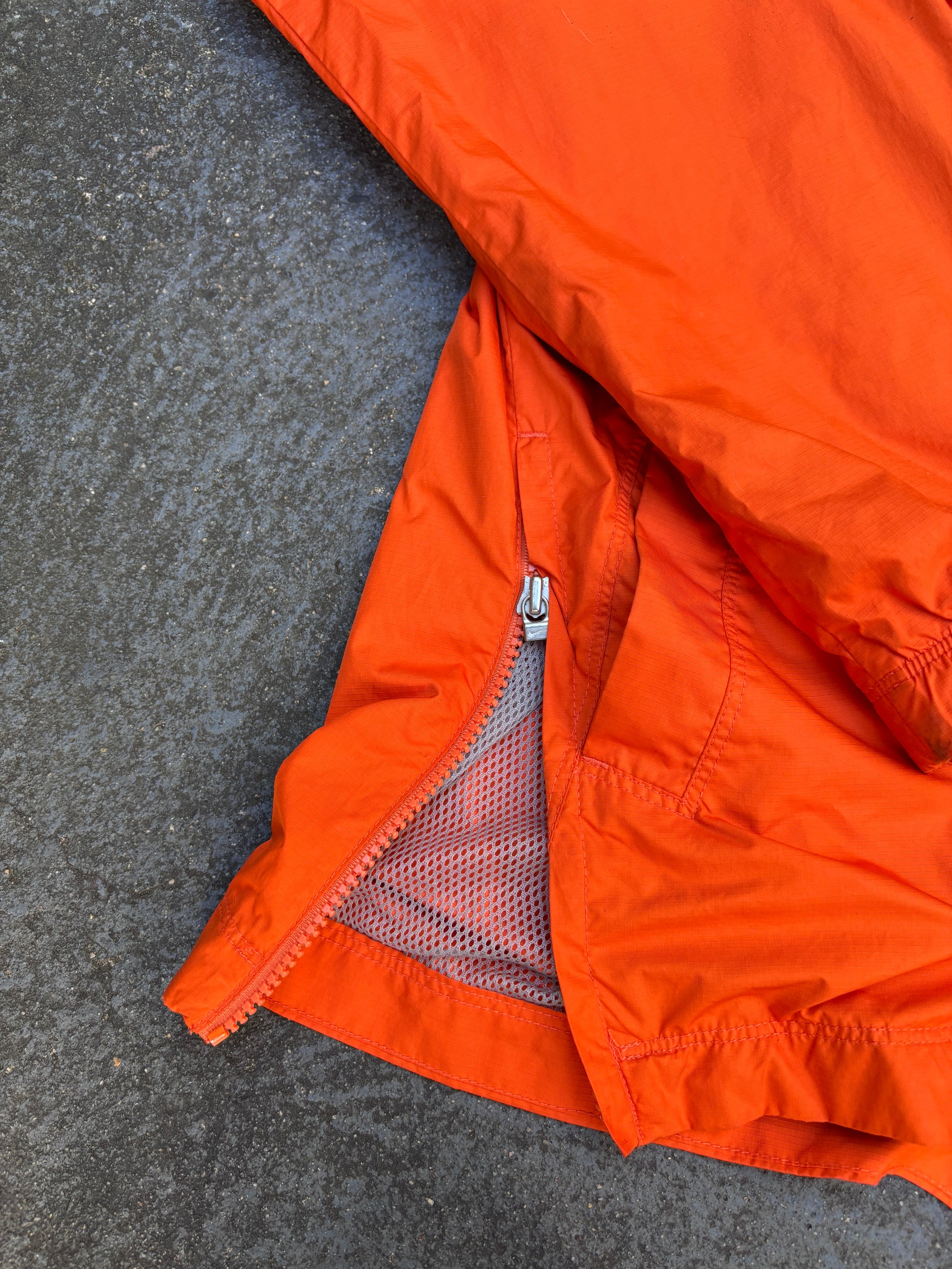 Vintage Y2K Nike 1/4 Zip Jacket Women’s S Orange Grey Swoosh Hooded Side Zip Pouch Pocket