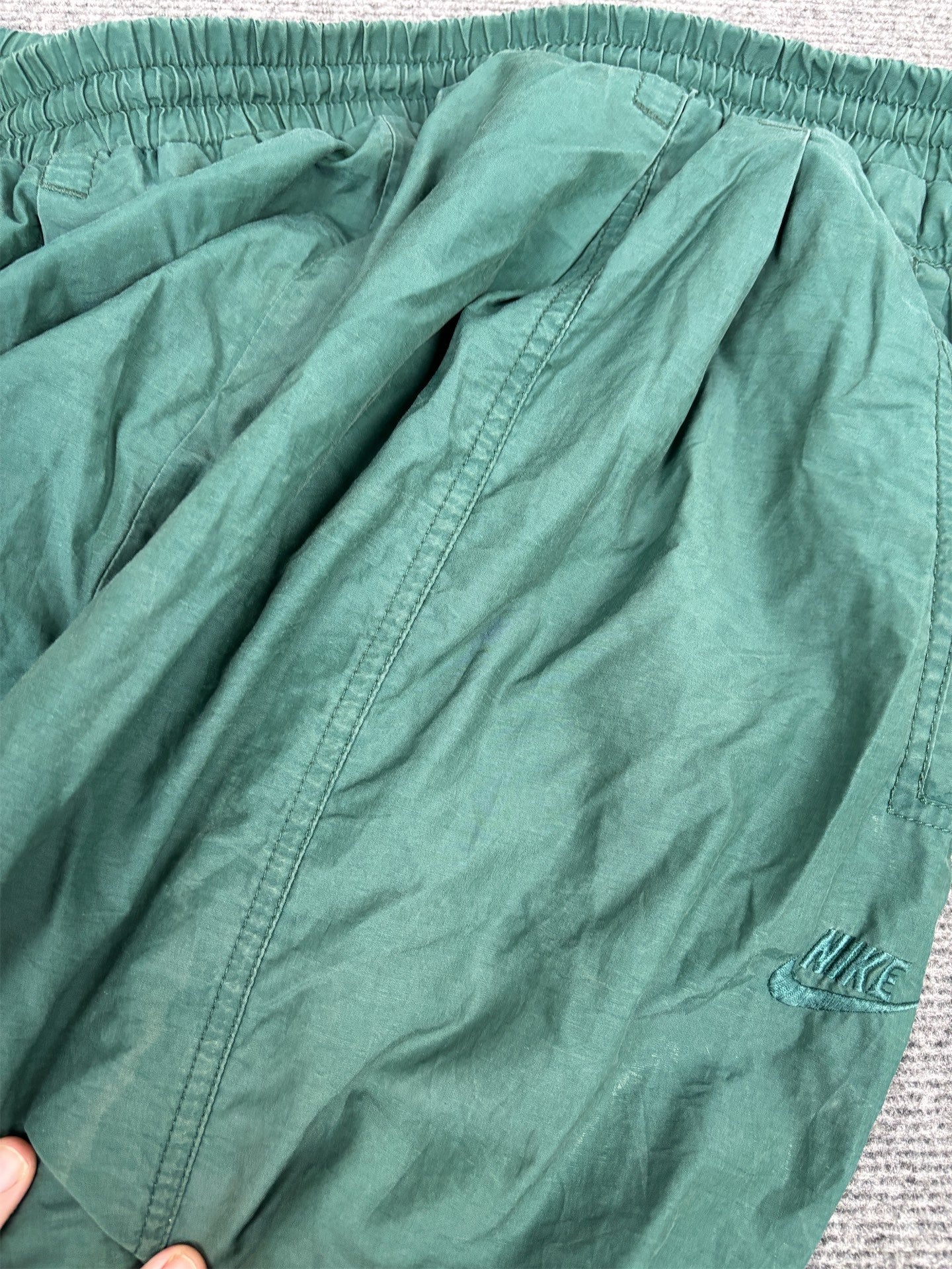 Vintage 90's Nike Track Pants Men's XXL Green Stitching Detail Parachute Joggers Wide Leg