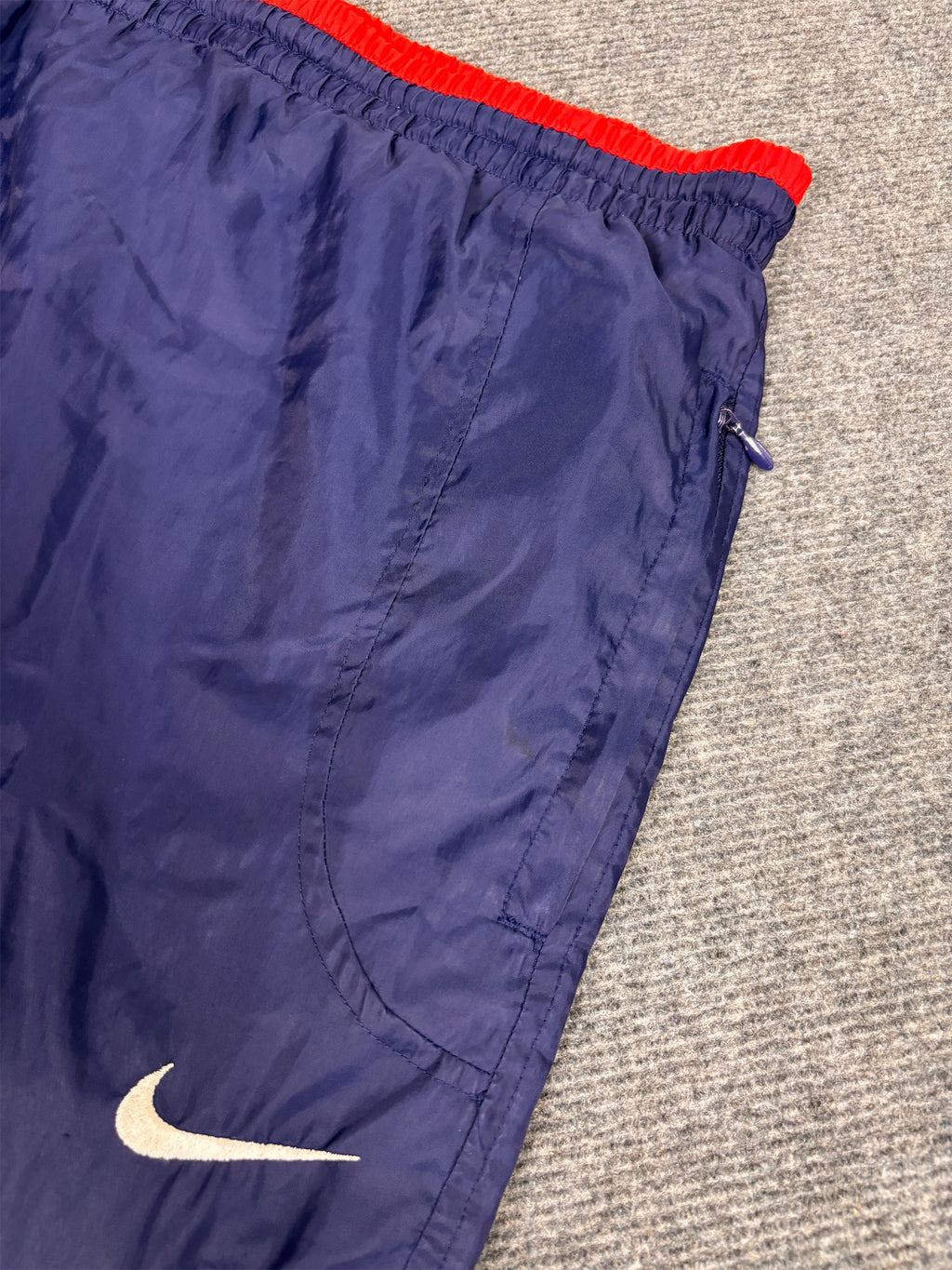 Vintage Y2K Nike Track Pants Men's L Navy Red White Swoosh Joggers Wide Leg