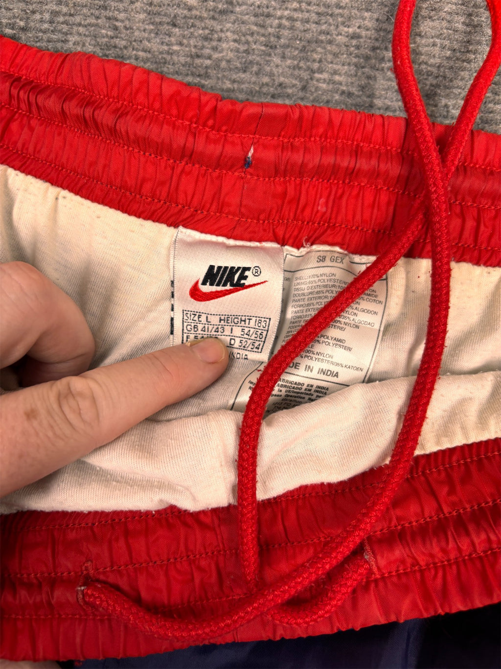 Vintage Y2K Nike Track Pants Men's L Navy Red White Swoosh Joggers Wide Leg