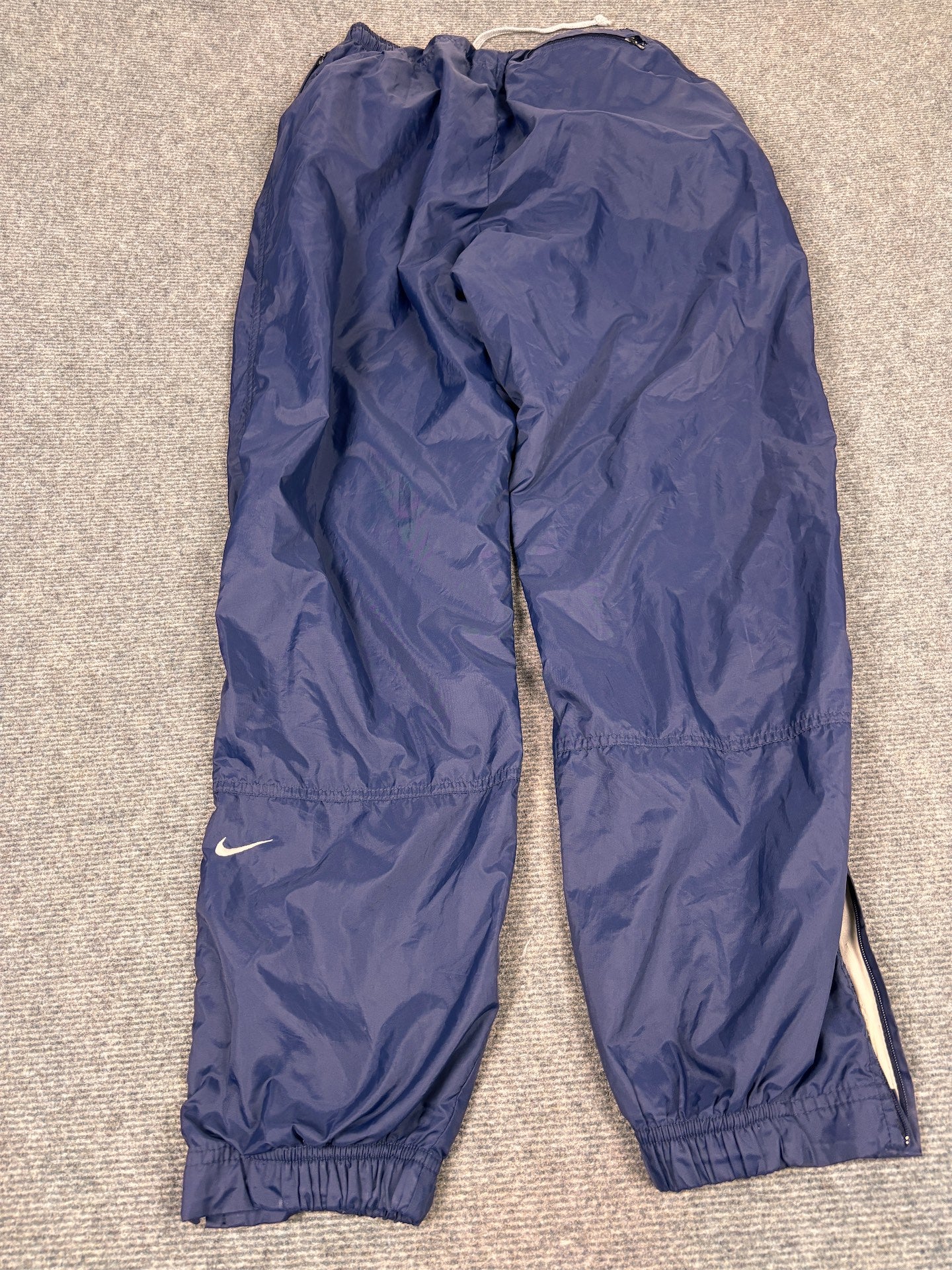 Vintage 90's Nike Track Pants Women's S Navy White Swoosh Joggers Tapered
