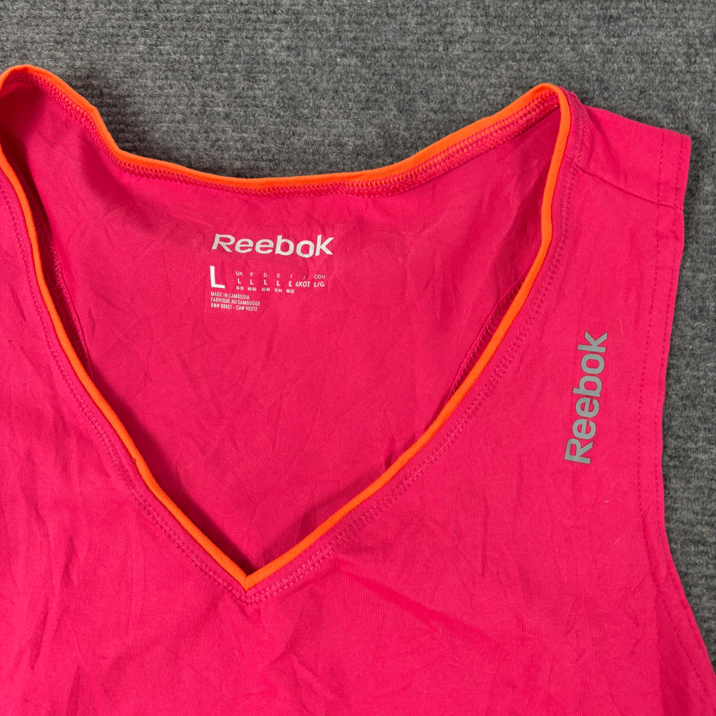 Reebok V-Neck Running Tank Women's Medium Pink Orange Trim Activewear