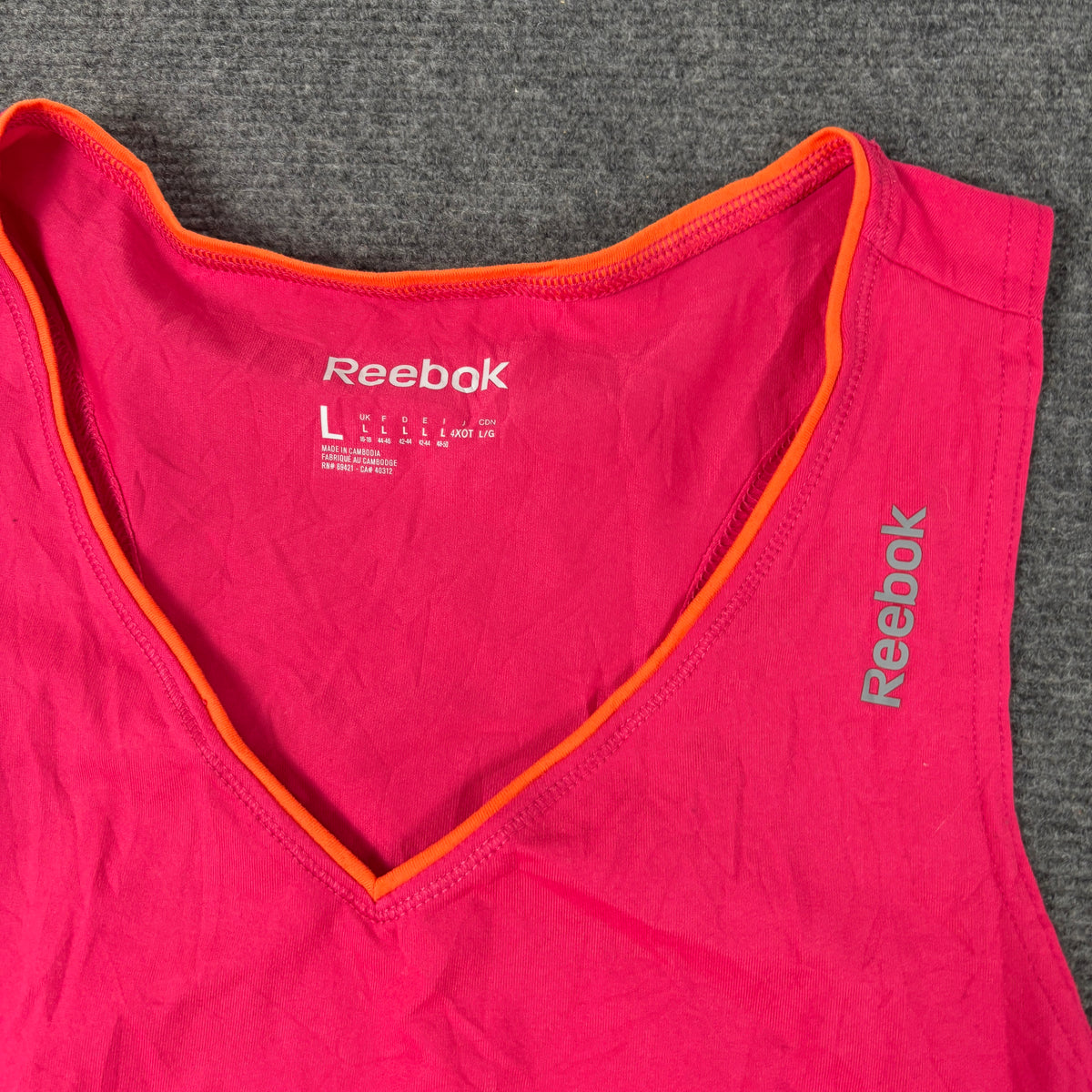Reebok V-Neck Running Tank Women's Medium Pink Orange Trim Activewear