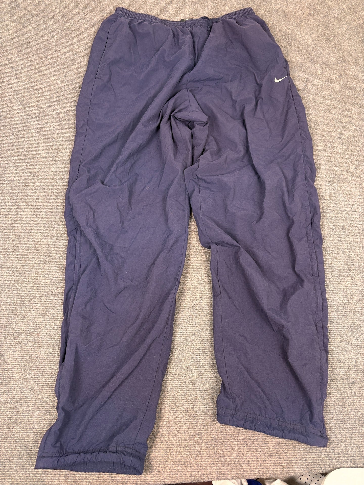 Vintage Y2K Nike Court Track Pants Men's L Navy White Swoosh Textured Joggers Wide Leg