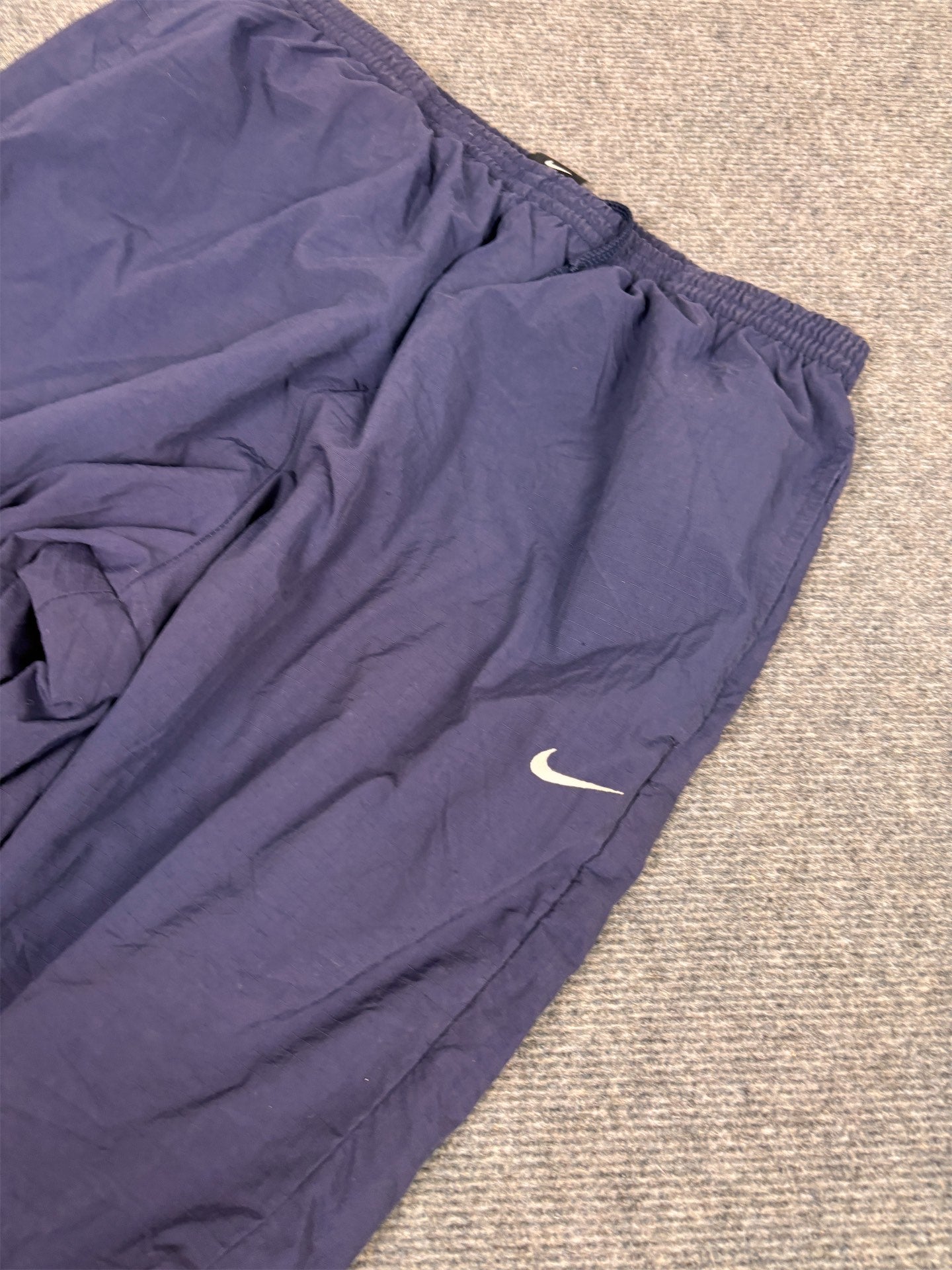 Vintage Y2K Nike Court Track Pants Men's L Navy White Swoosh Textured Joggers Wide Leg