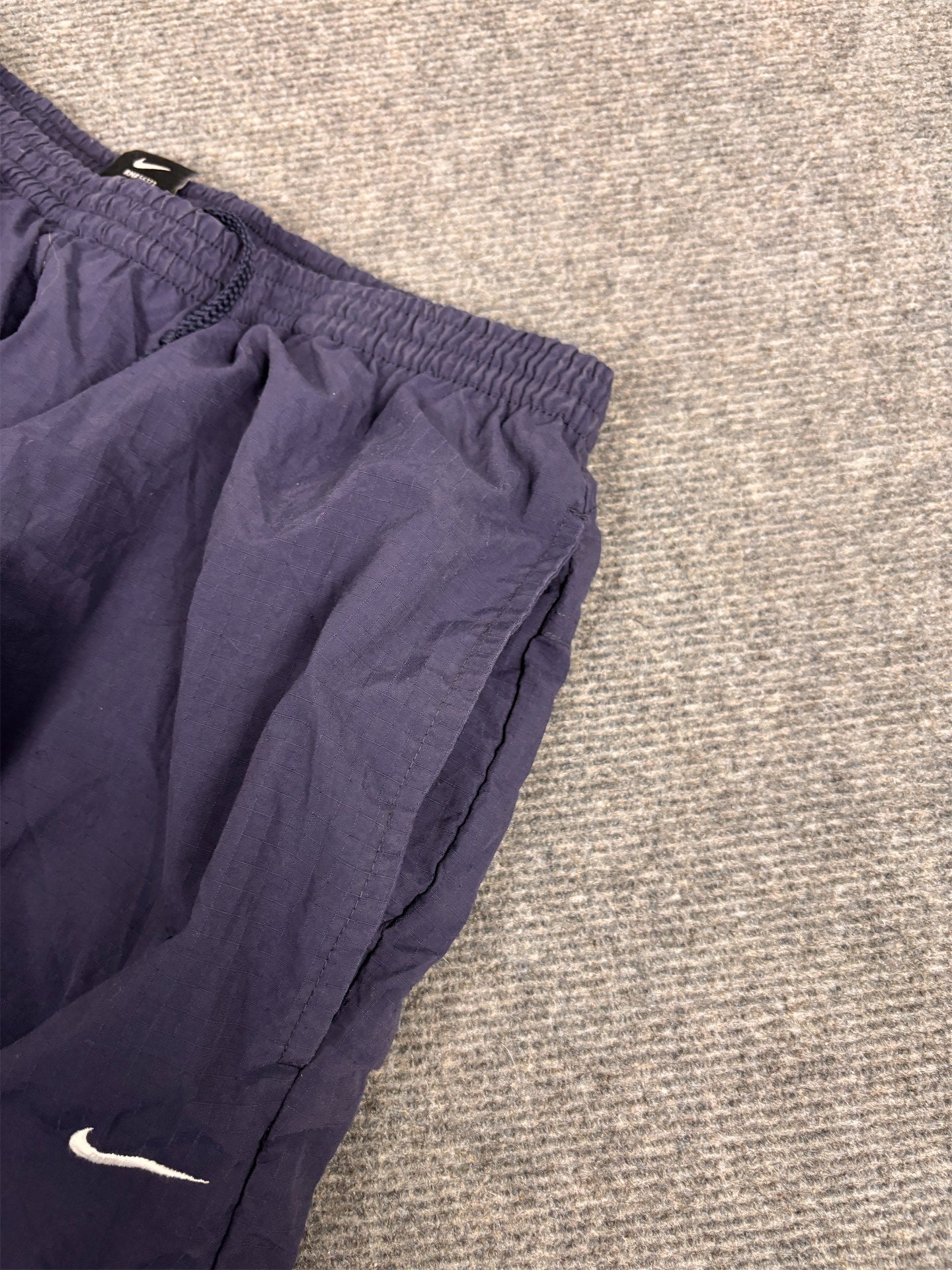 Vintage Y2K Nike Court Track Pants Men's L Navy White Swoosh Textured Joggers Wide Leg