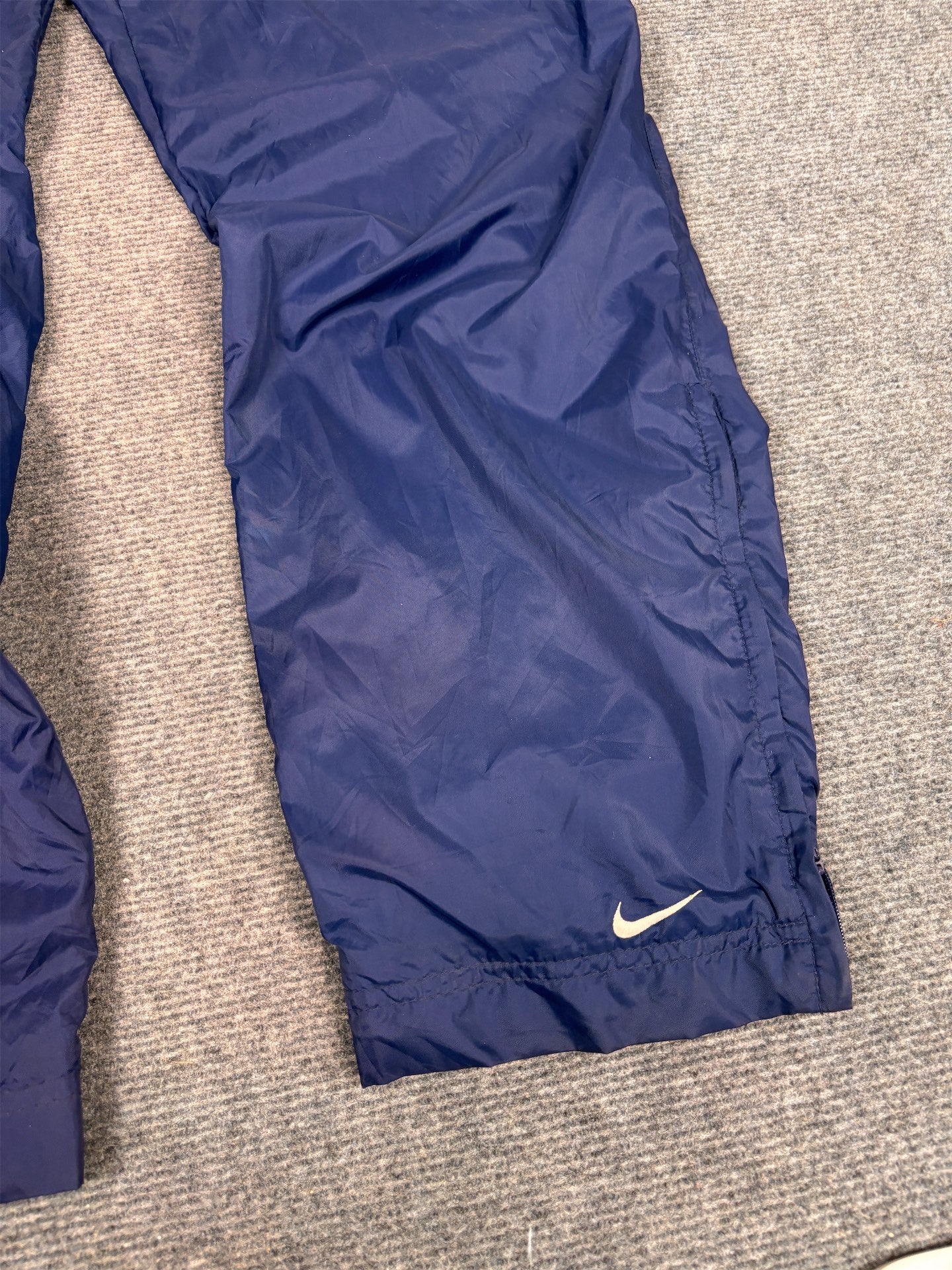 Vintage Y2K Nike Track Pants Women's M Navy White Ankle Swoosh Joggers Straight Leg