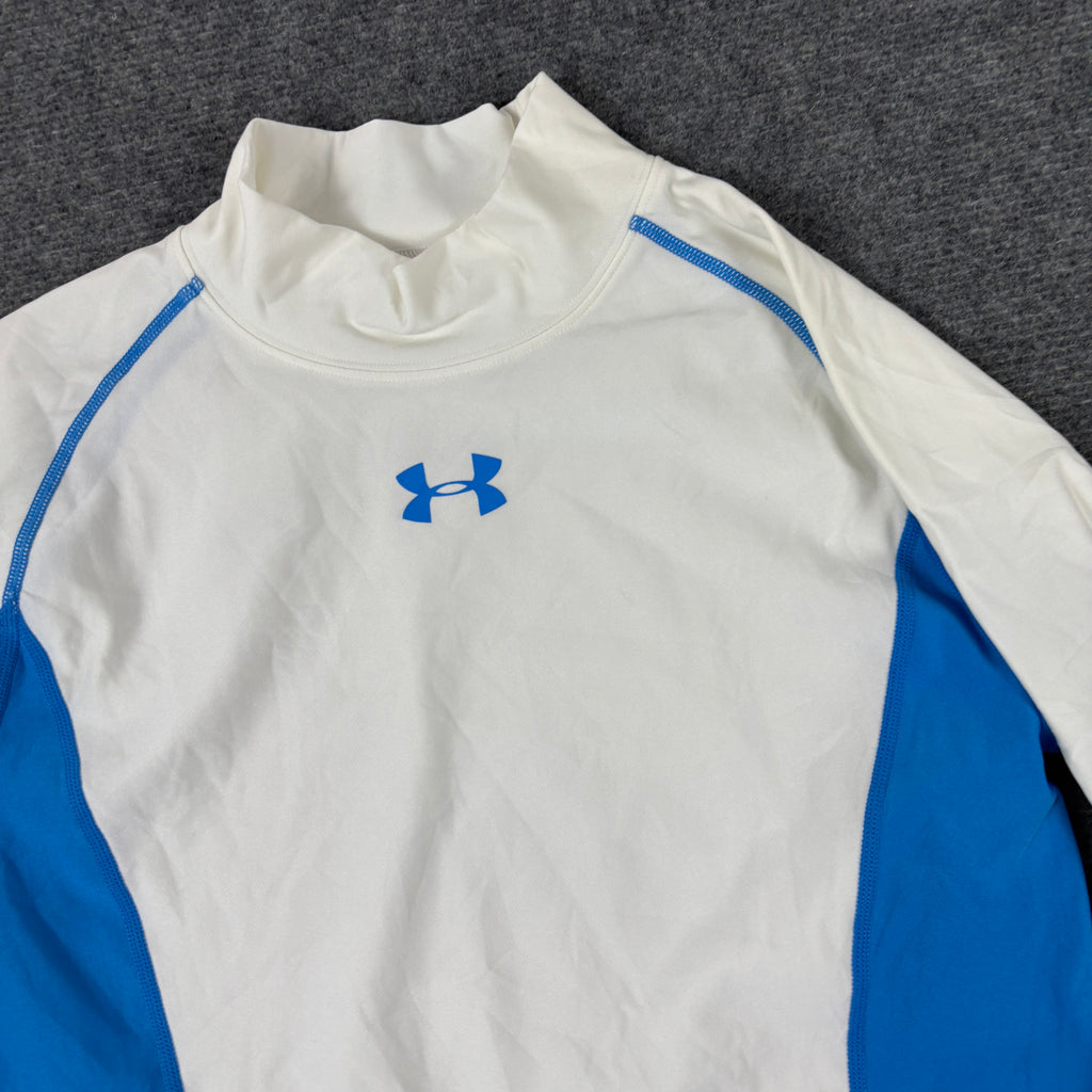 Y2K Under Armour Mock Neck Compression Top Men's Small White Blue Activewear